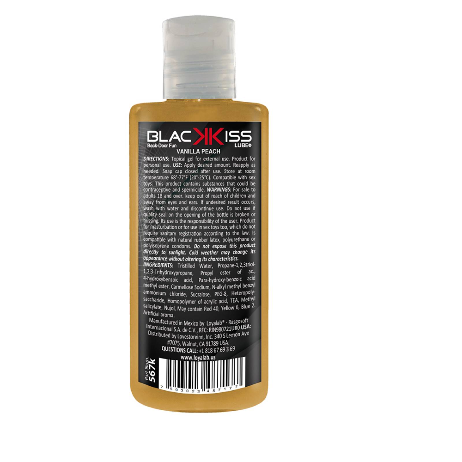 Gel Lubricante Anal Base Agua, Black Kiss Lube de Vainilla Durazno 70 g, Mod: 567k