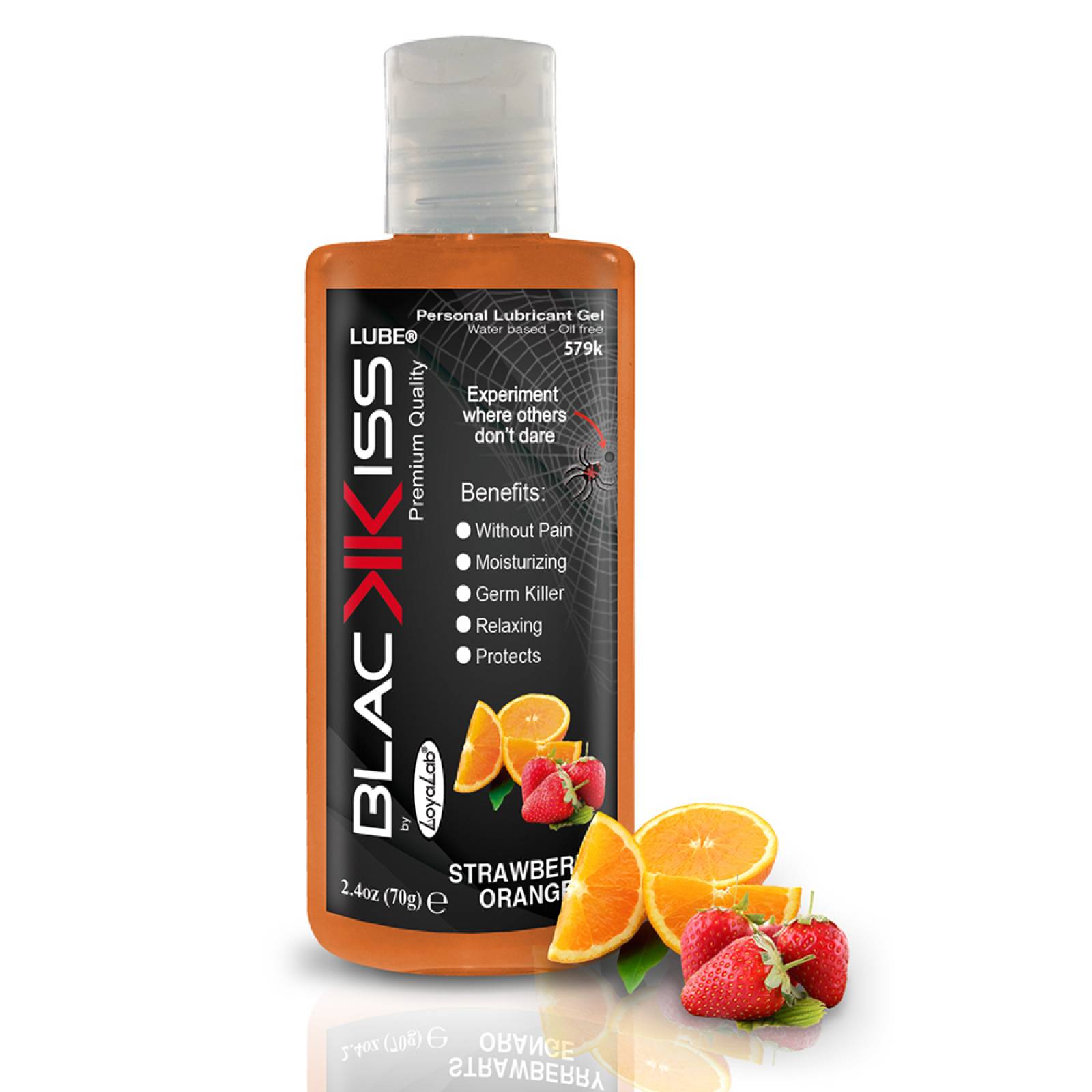 Gel Lubricante Anal Base Agua, Black Kiss Lube de Fresa Naranja 70 g, Mod: 579k