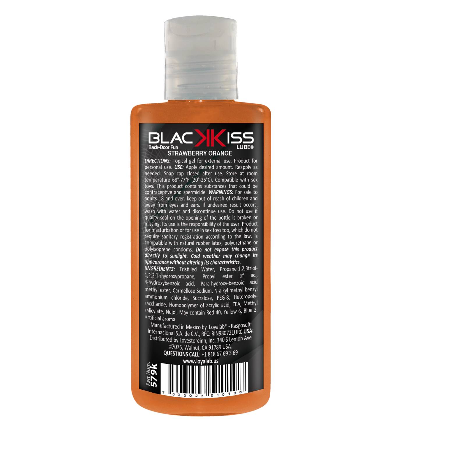 Gel Lubricante Anal Base Agua, Black Kiss Lube de Fresa Naranja 70 g, Mod: 579k