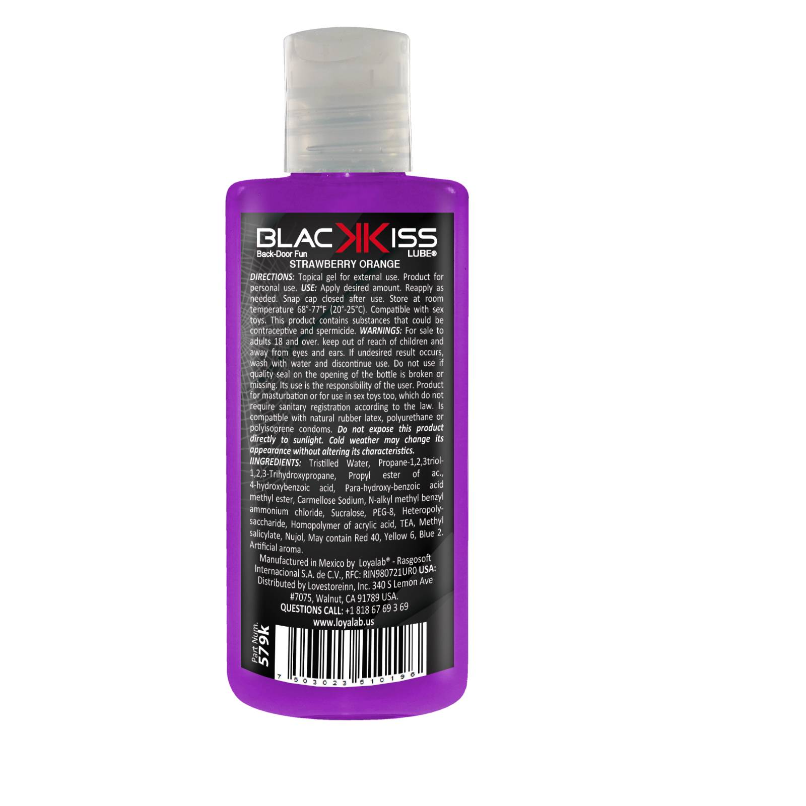 Gel Lubricante Anal Base Agua, Black Kiss Lube de Fresa Uva 70 g, Mod: 585k