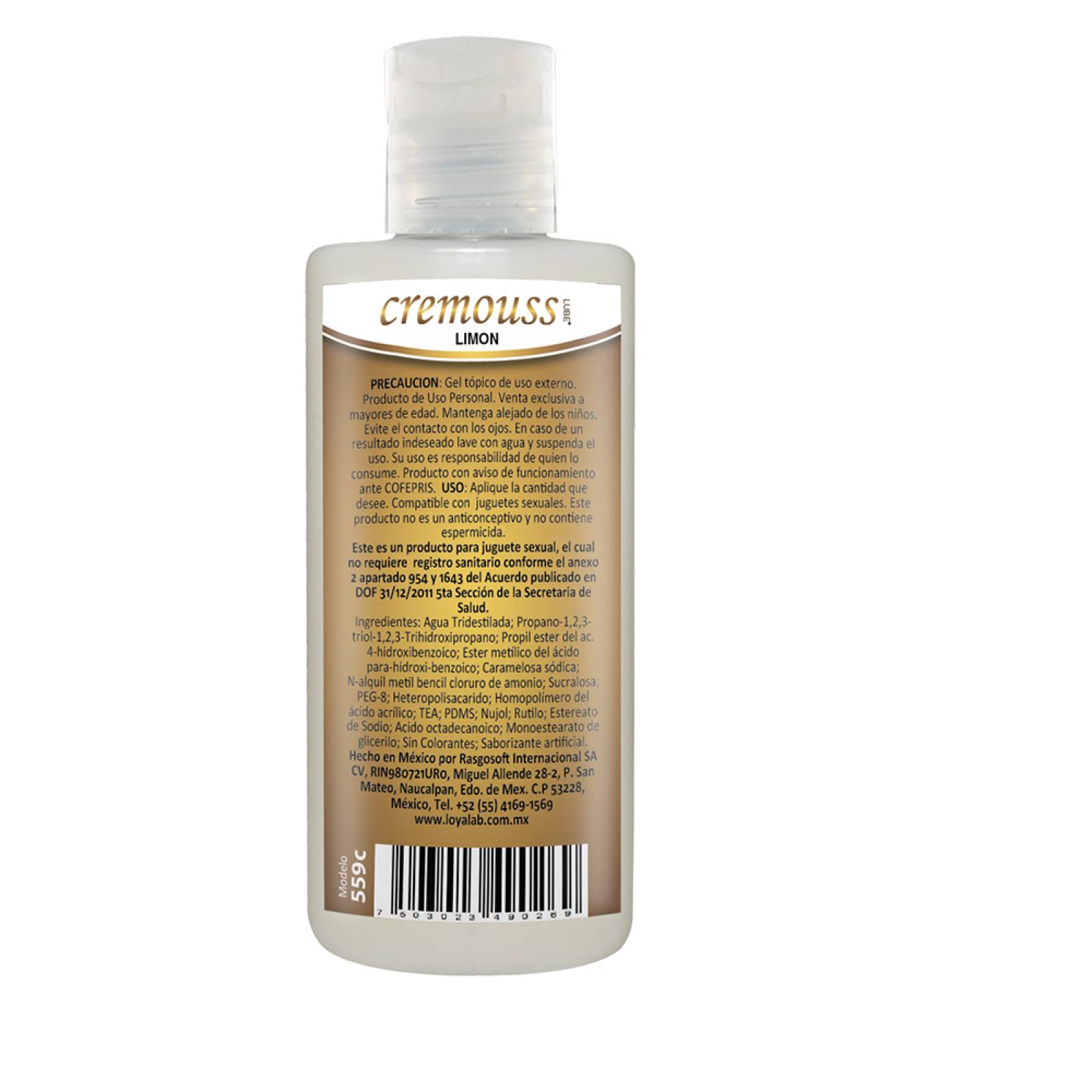 Gel Lubricante Intimo Hidratante Base Agua, Cremouss Lube de Limón 70 g, Mod: 559c