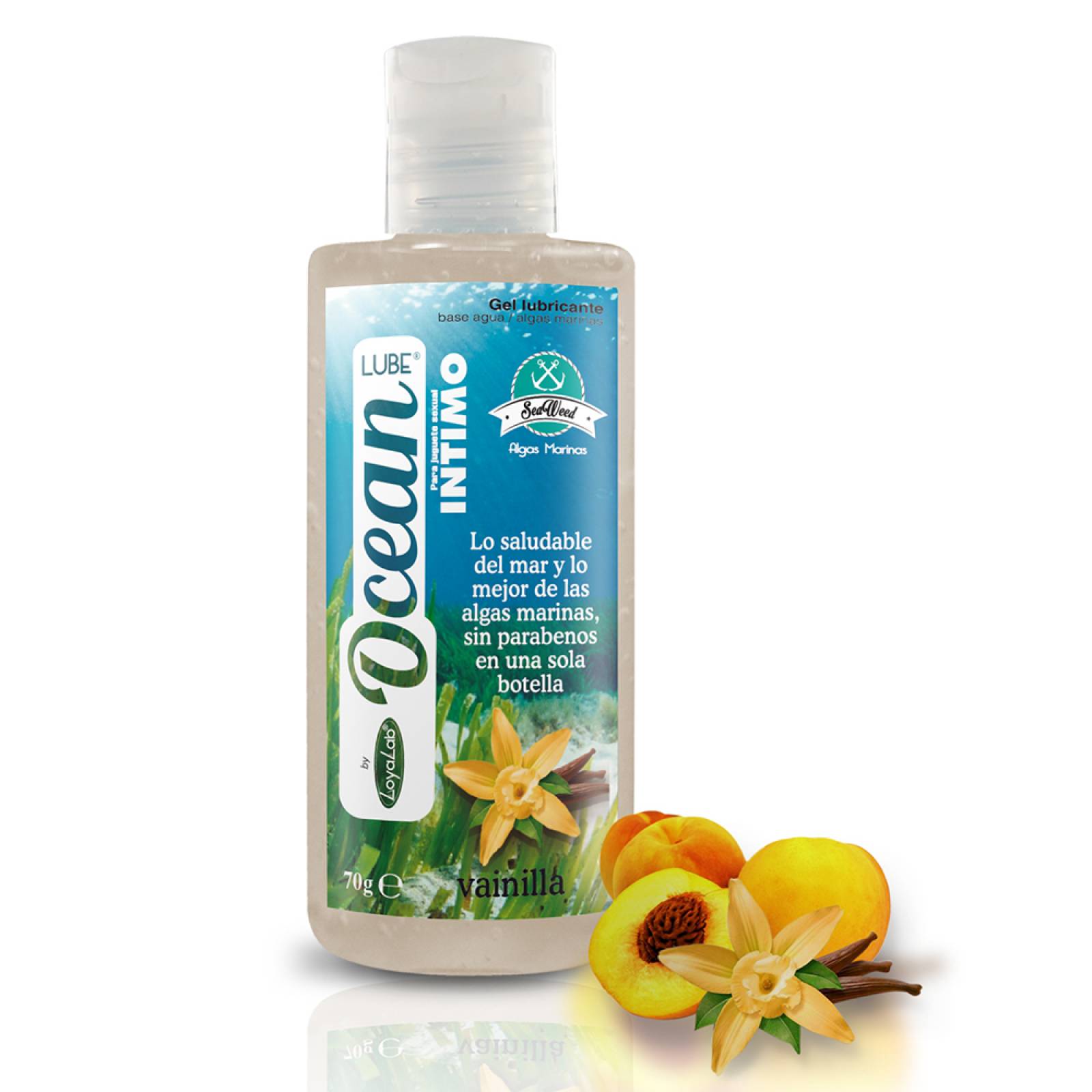 Gel Lubricante Intimo Base Agua y Algas Marinas, Ocean Lube de Vainilla  Durazno 70 g, Mod: