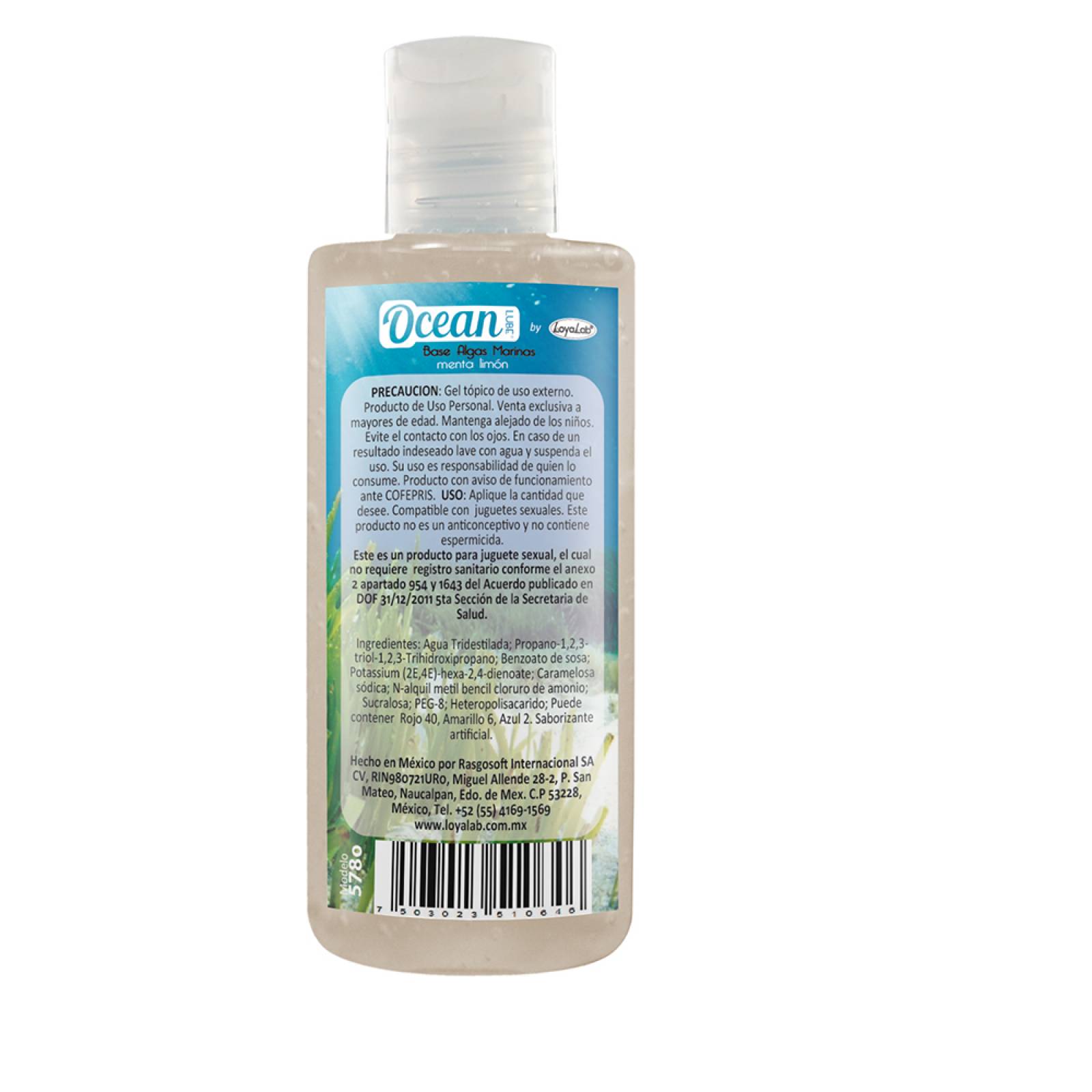 Gel Lubricante Intimo Base Agua y Algas Marinas, Ocean Lube de Menta Limón 70 g, Mod: 578o