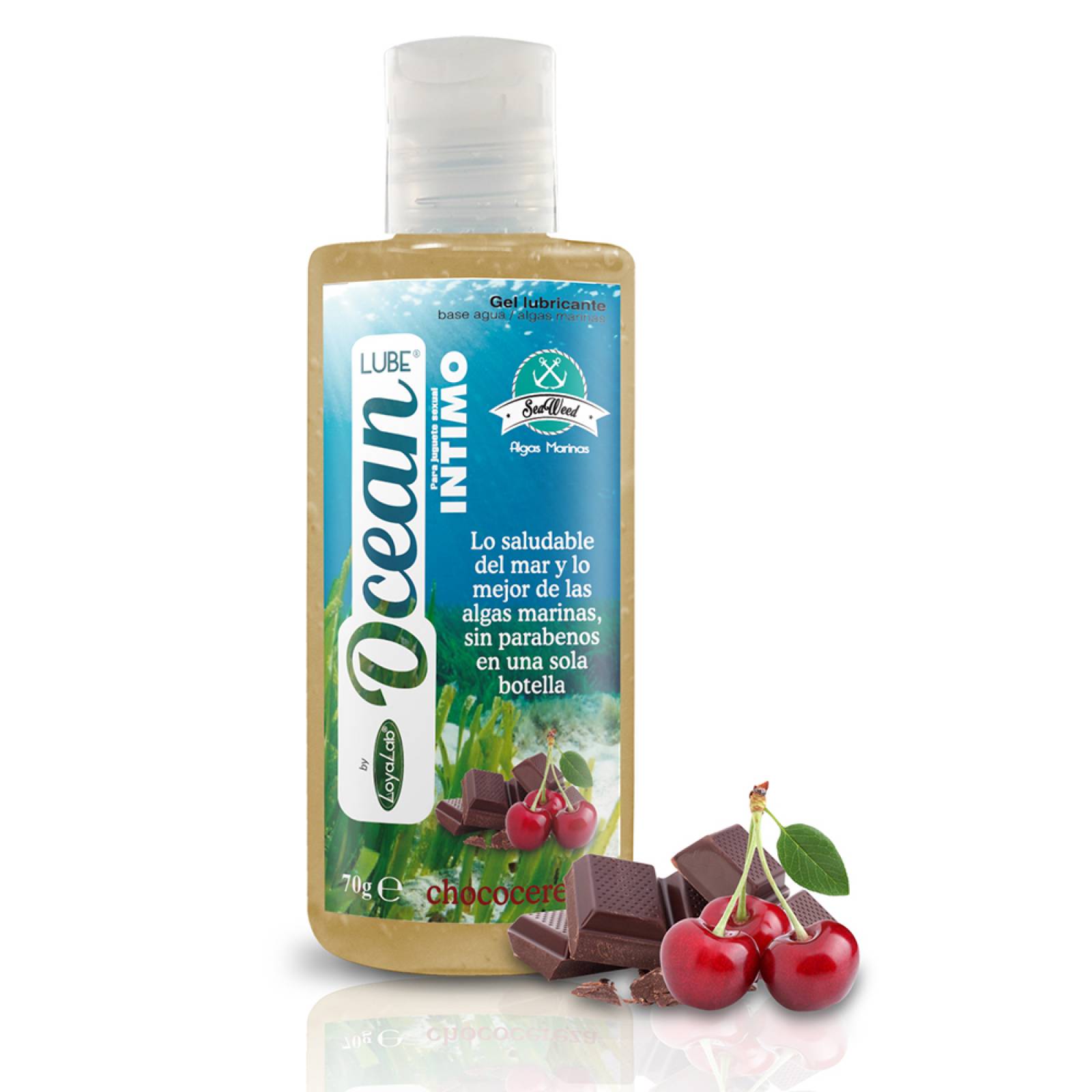 Gel Lubricante Intimo Base Agua y Algas Marinas, Ocean Lube de Choco Cereza  70 g, Mod: