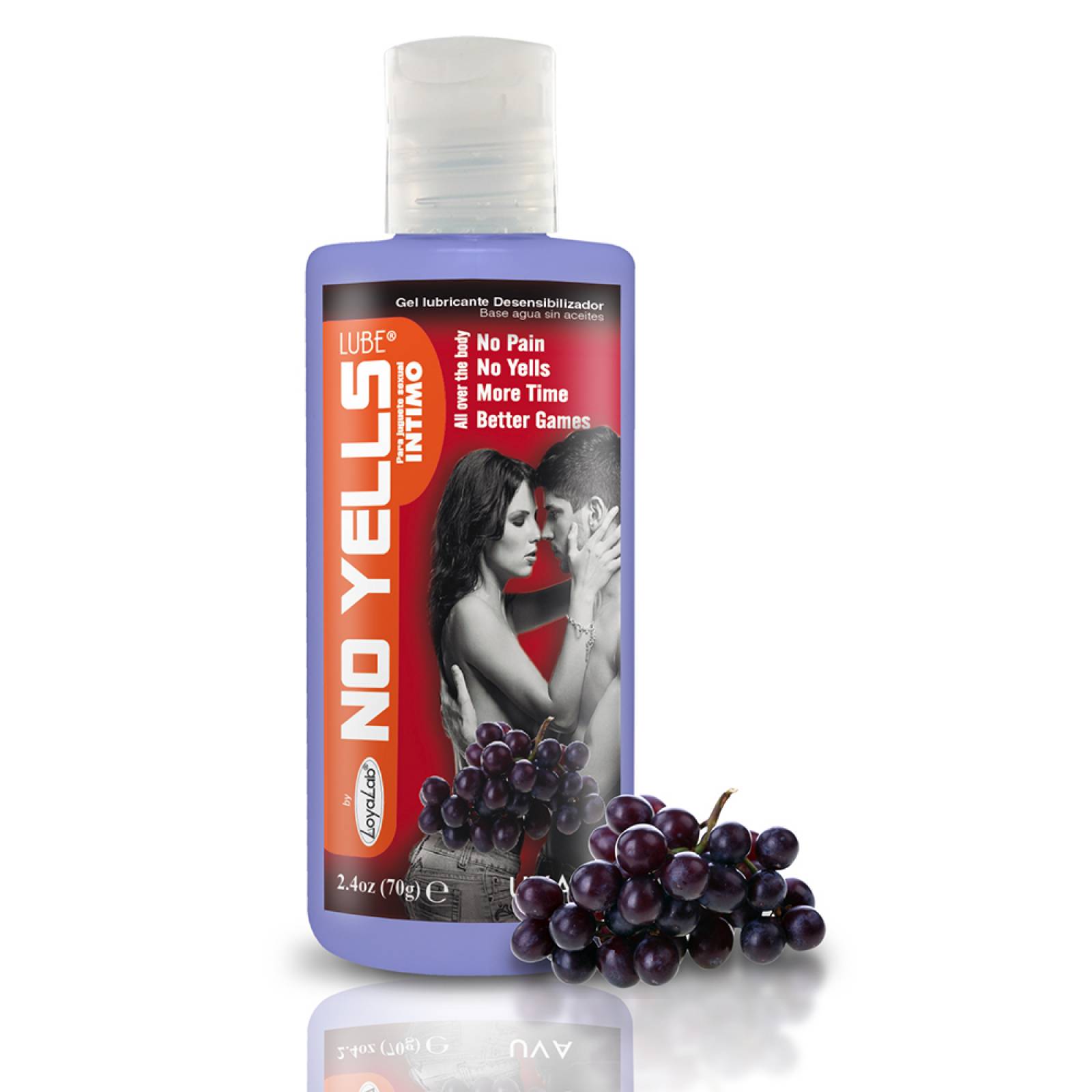 Gel Lubricante Desensibilizador Base Agua, No Yells Lube de Uva 70 g, Mod: 546n