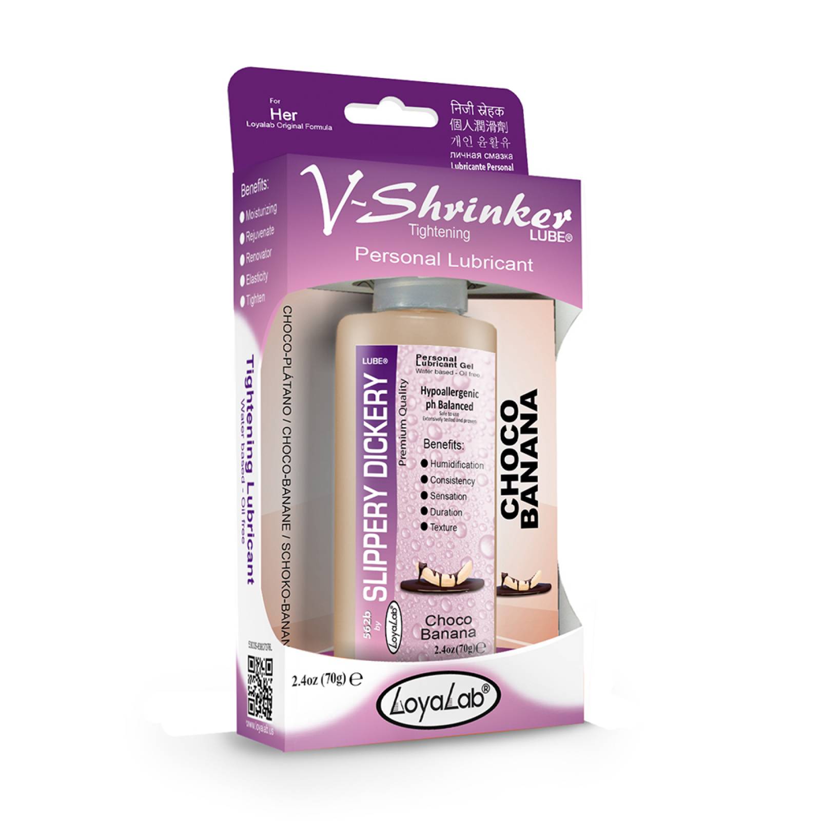 Gel Lubricante Intimo Estrechador, V-Shrinker Lube de Choco Plátano - 70 g, Mod: 562v