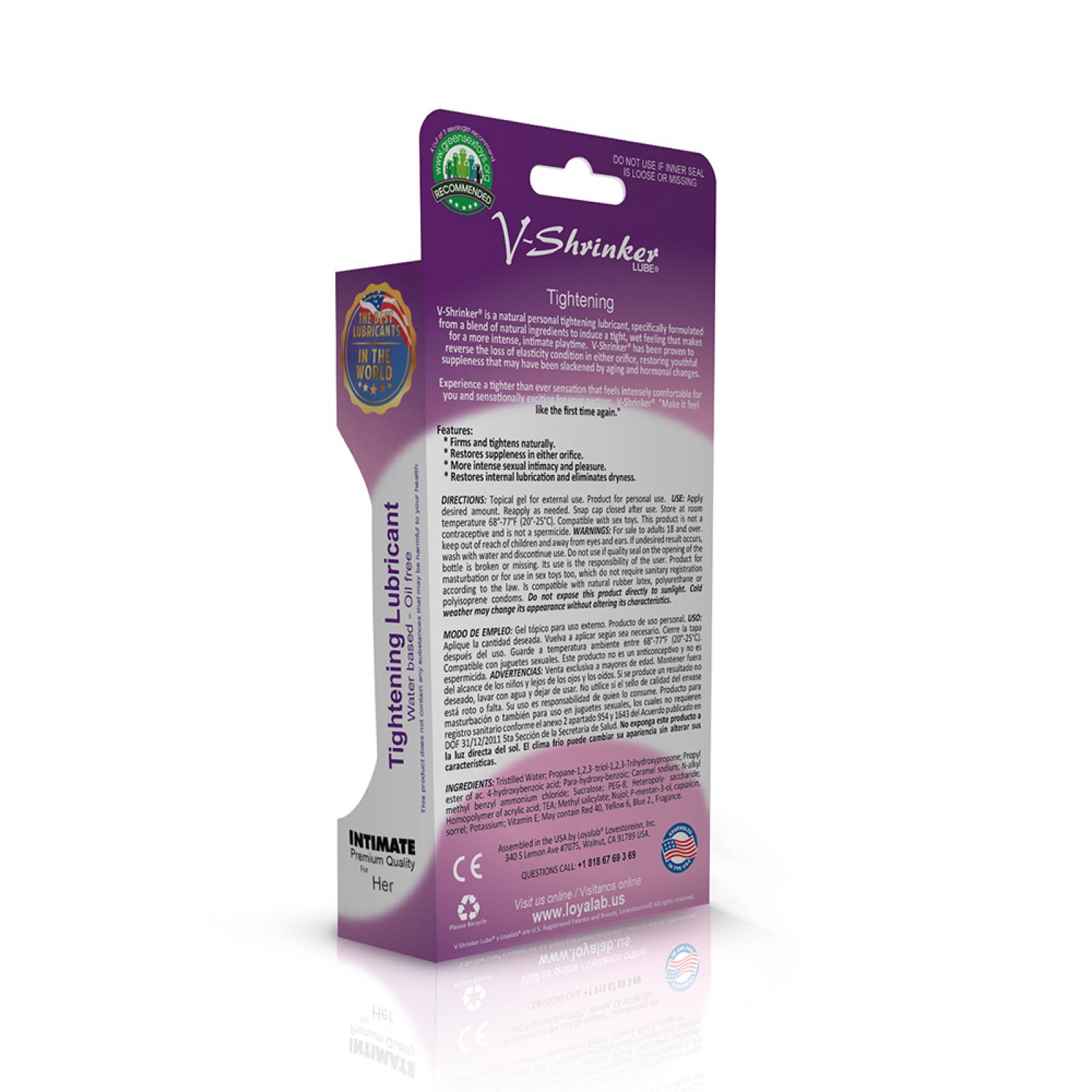 Gel Lubricante Intimo Estrechador, V-Shrinker Lube de Menta Limón - 70 g, Mod: 578v