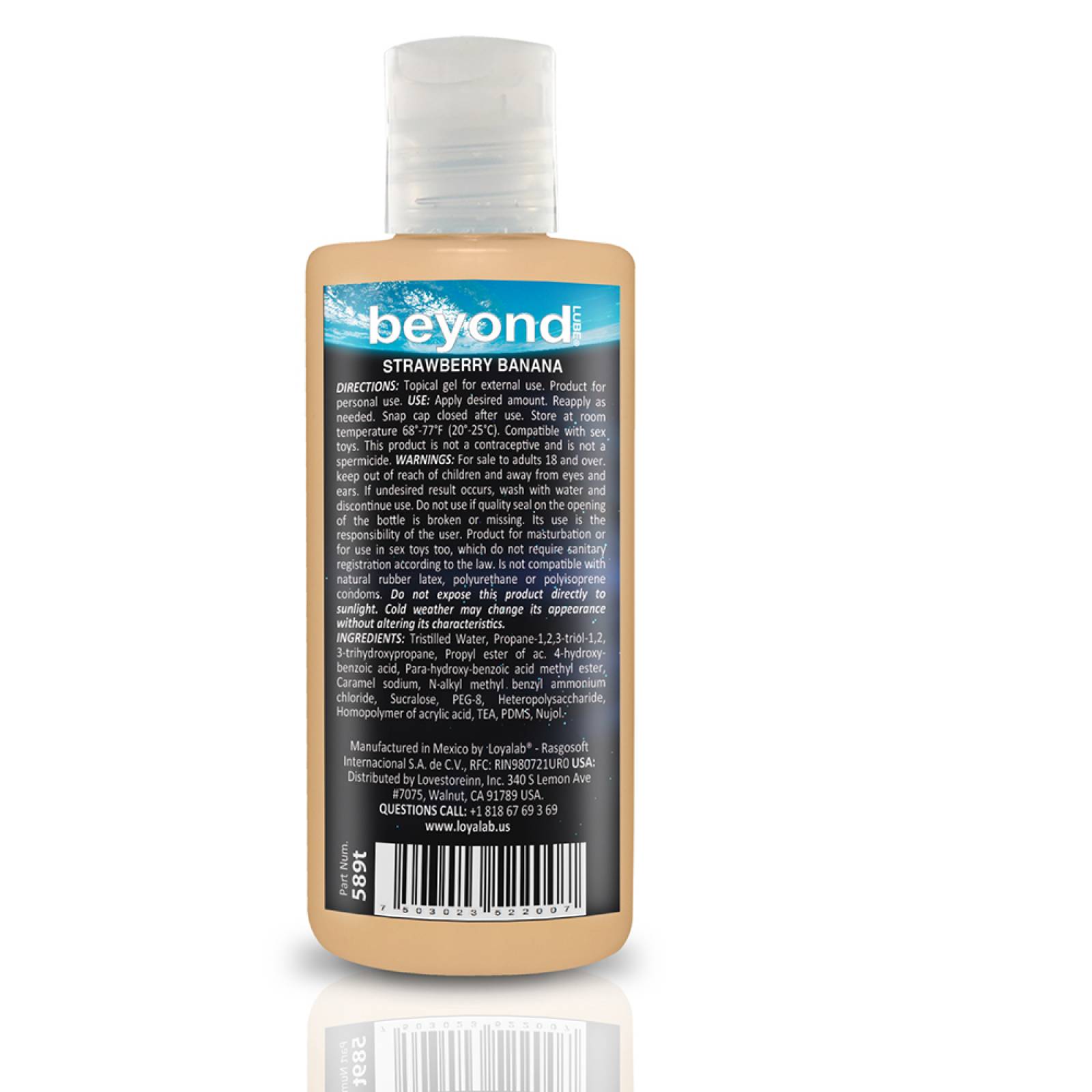 Gel Lubricante Intimo Híbrido, Beyond Lube de Fresa Banana 70 g, Mod: 589t