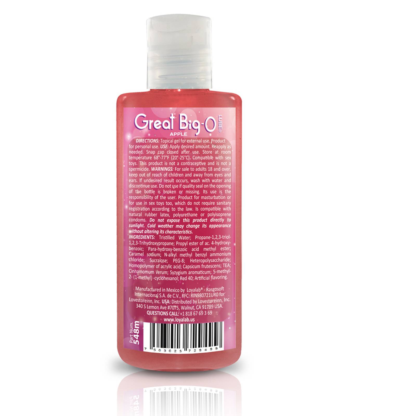 Gel Femenino Clitoral Base Agua, Great Big-O Lube de Manzana - 70 g, Mod: 548m