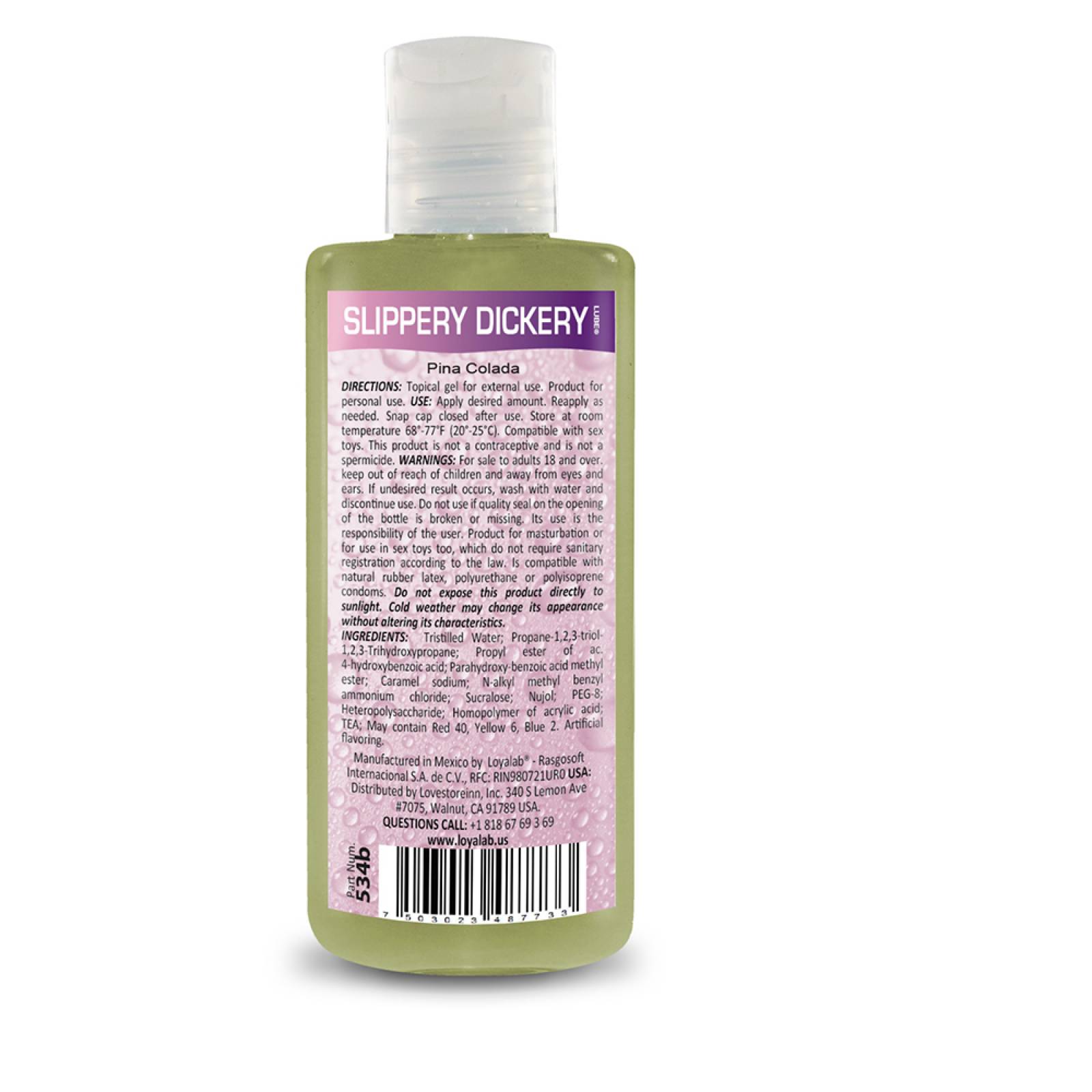 Gel Lubricante Intimo Platinum Base Agua, Slippery Dickery Lube de Piña Colada 70 g, Mod: 534b