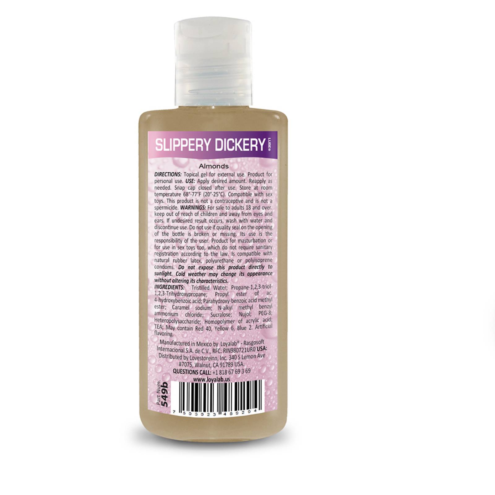 Gel Lubricante Intimo Platinum Base Agua, Slippery Dickery Lube de Almendras 70 g, Mod: 549b