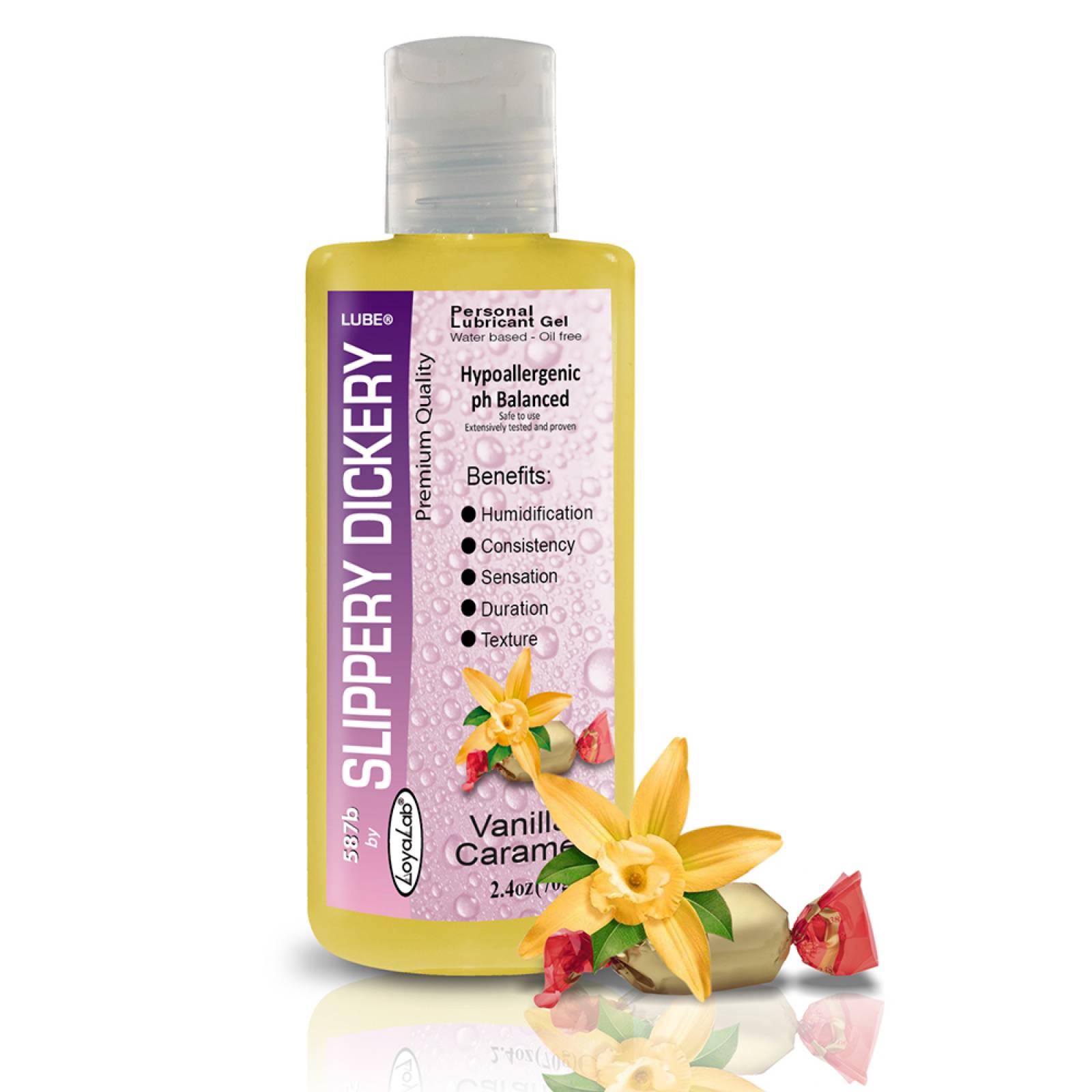 Gel Lubricante Intimo Platinum Base Agua, Slippery Dickery Lube de Vainilla Caramelo 70 g, Mod: 587b