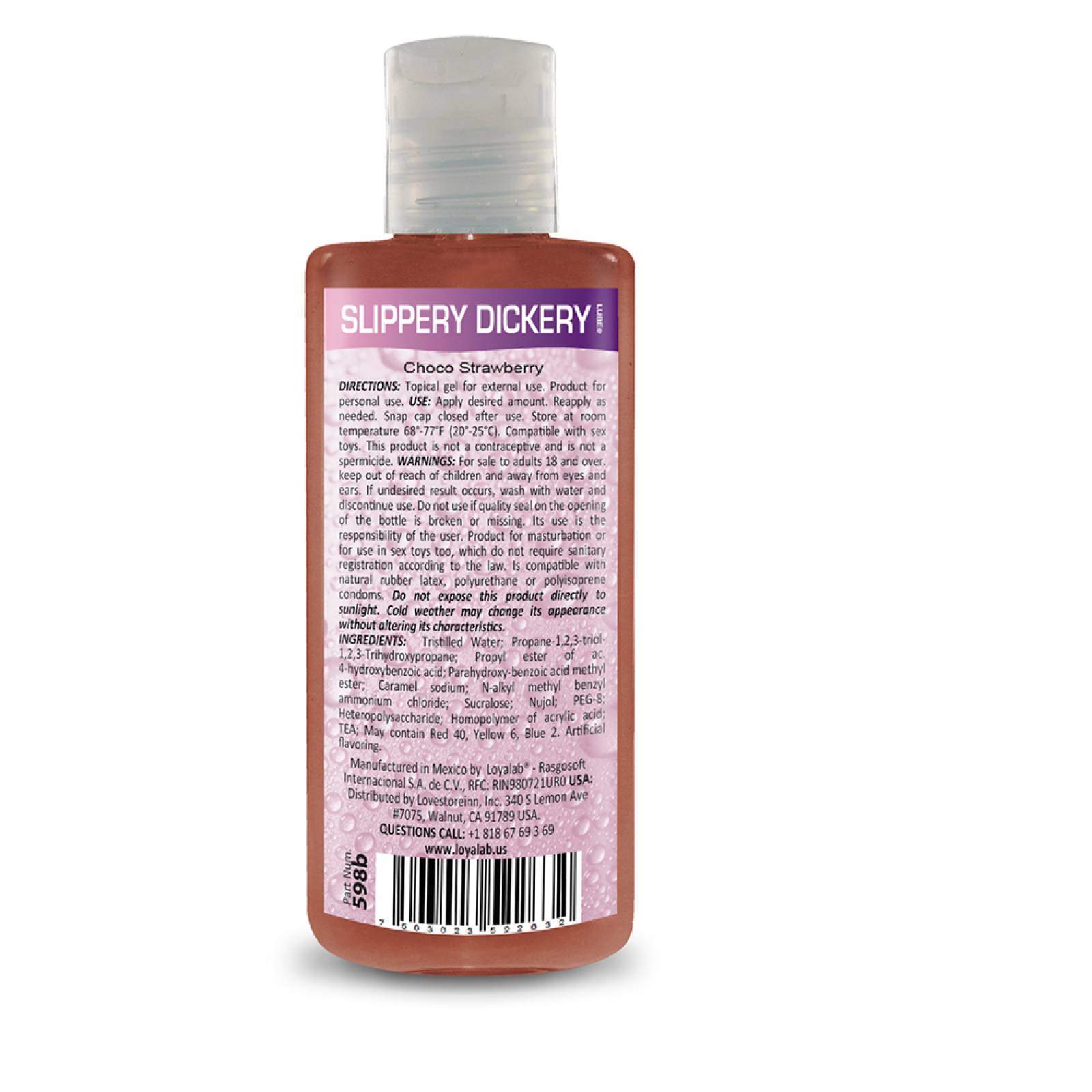 Gel Lubricante Intimo Platinum Base Agua, Slippery Dickery Lube de Choco Fresa 70 g, Mod: 598b