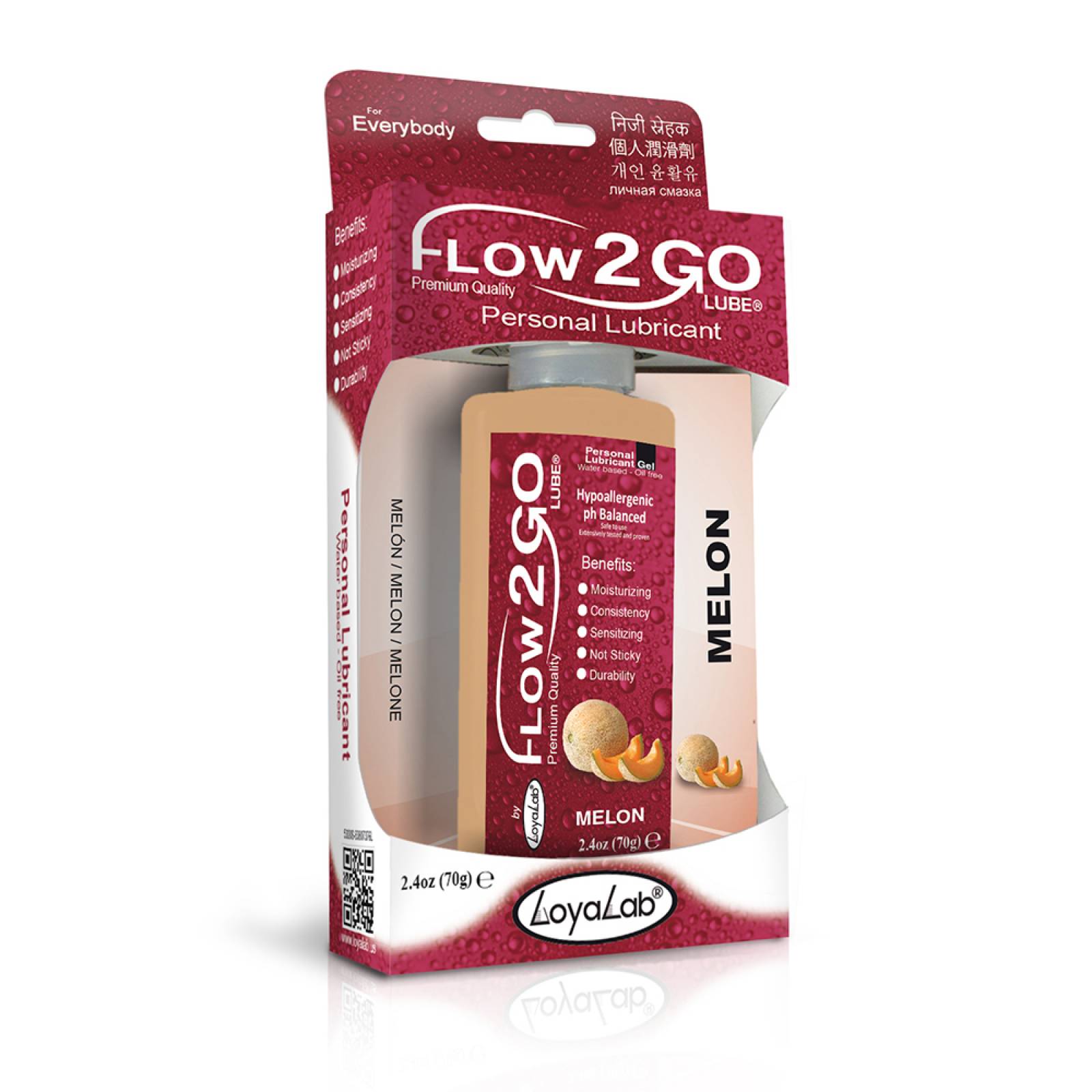 Gel Lubricante Intimo Premium Base Agua, Flow2GO Lube de Melón 70 g, Mod: 545s