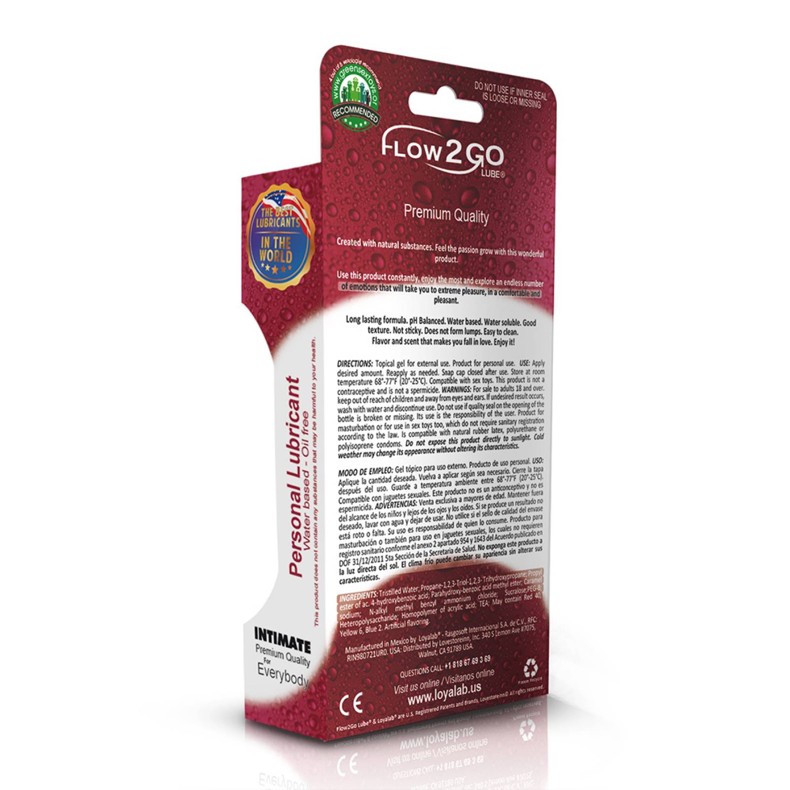 Gel Lubricante Intimo Premium Base Agua, Flow2GO Lube de Melón 70 g, Mod: 545s