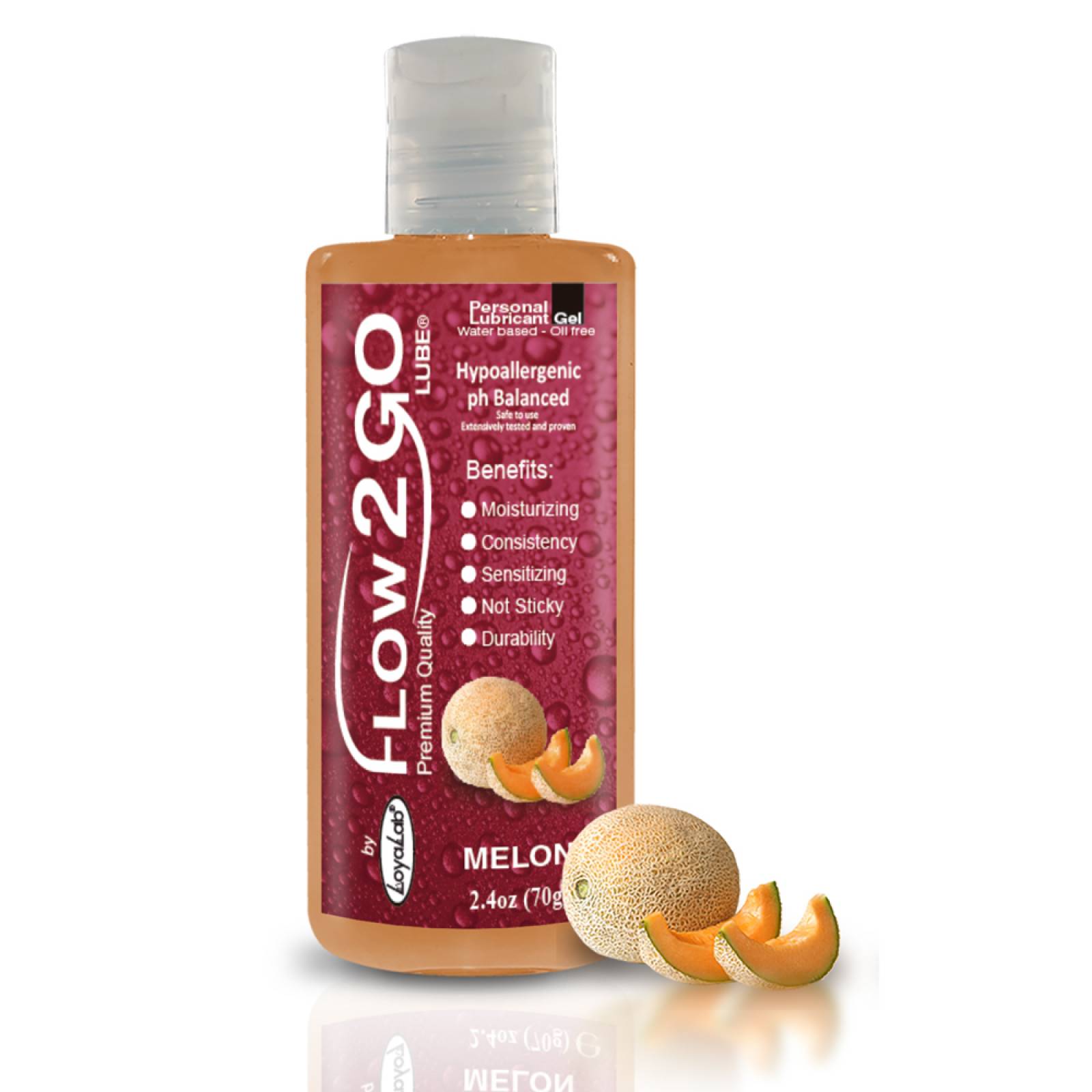 Gel Lubricante Intimo Premium Base Agua, Flow2GO Lube de Melón 70 g, Mod: 545s