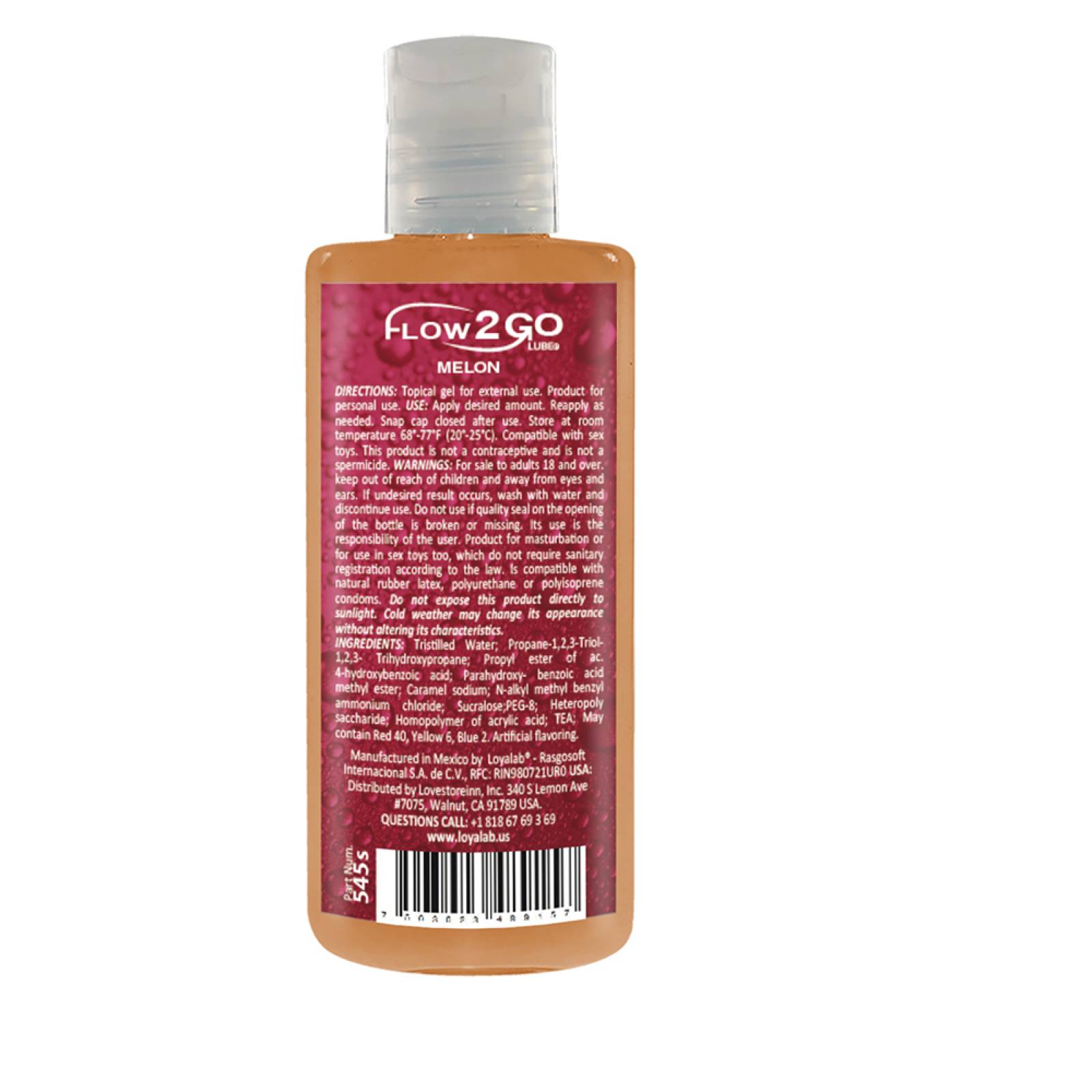 Gel Lubricante Intimo Premium Base Agua, Flow2GO Lube de Melón 70 g, Mod: 545s