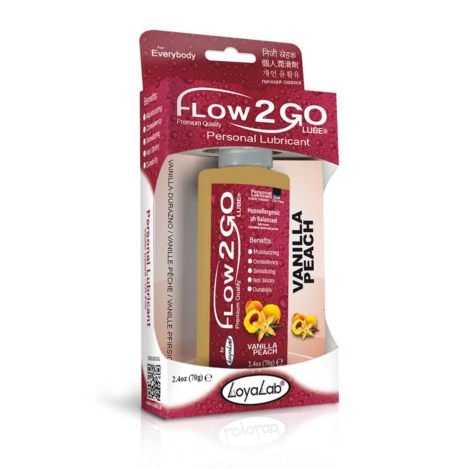 Gel Lubricante Intimo Premium Base Agua, Flow2GO Lube de Vainilla Durazno 70 g, Mod: 567s