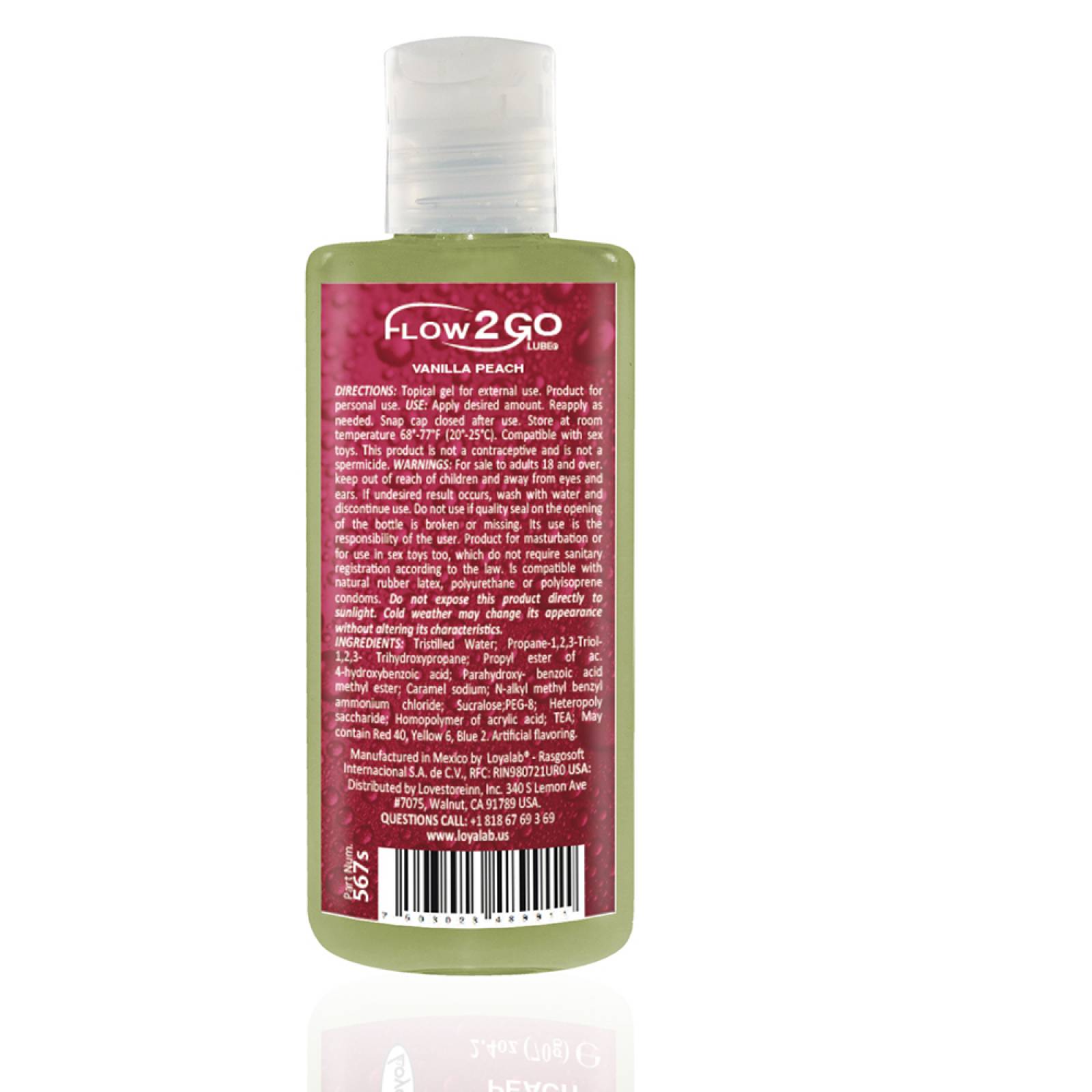 Gel Lubricante Intimo Premium Base Agua, Flow2GO Lube de Vainilla Durazno 70 g, Mod: 567s