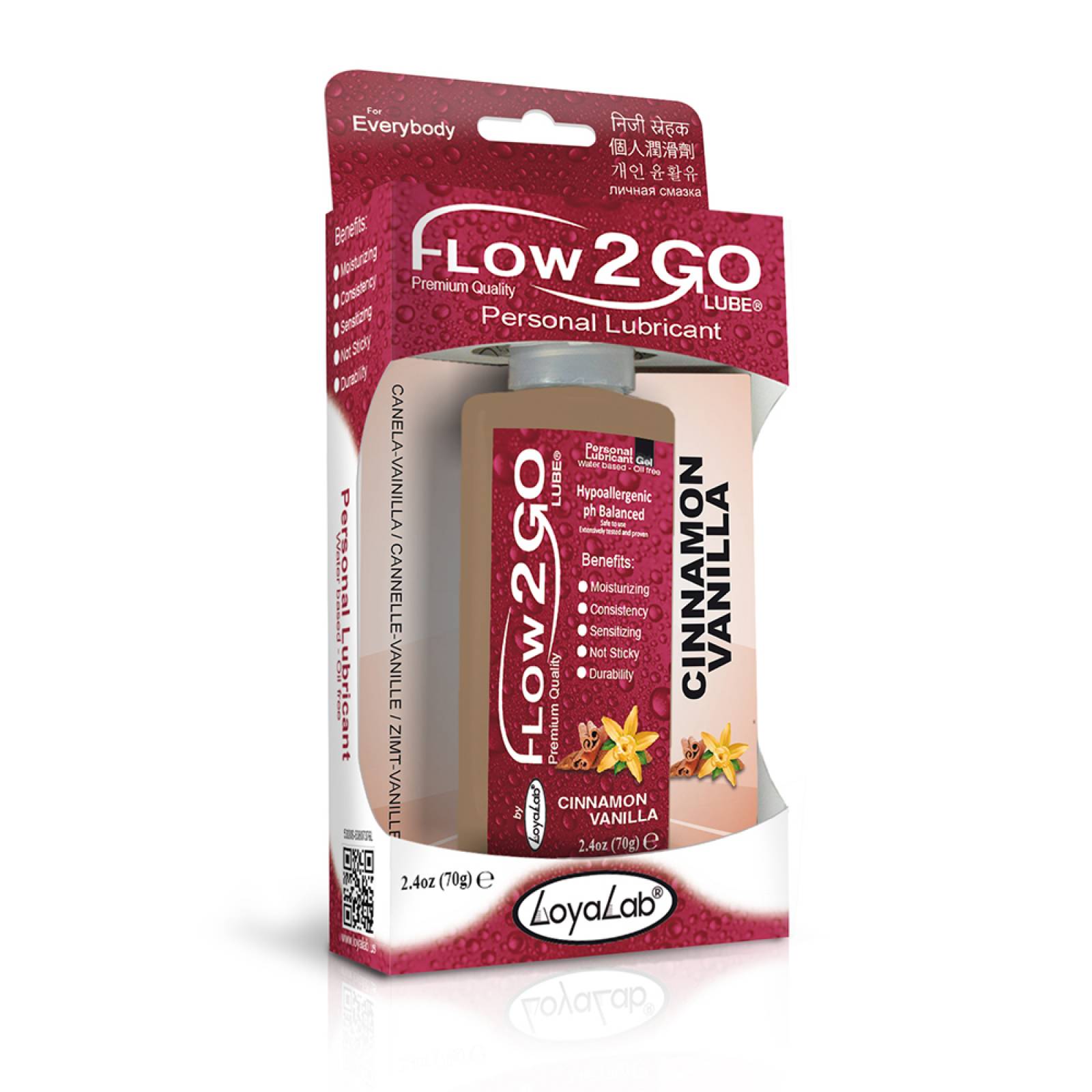 Gel Lubricante Intimo Premium Base Agua, Flow2GO Lube de Canela Vainilla 70 g, Mod: 591s