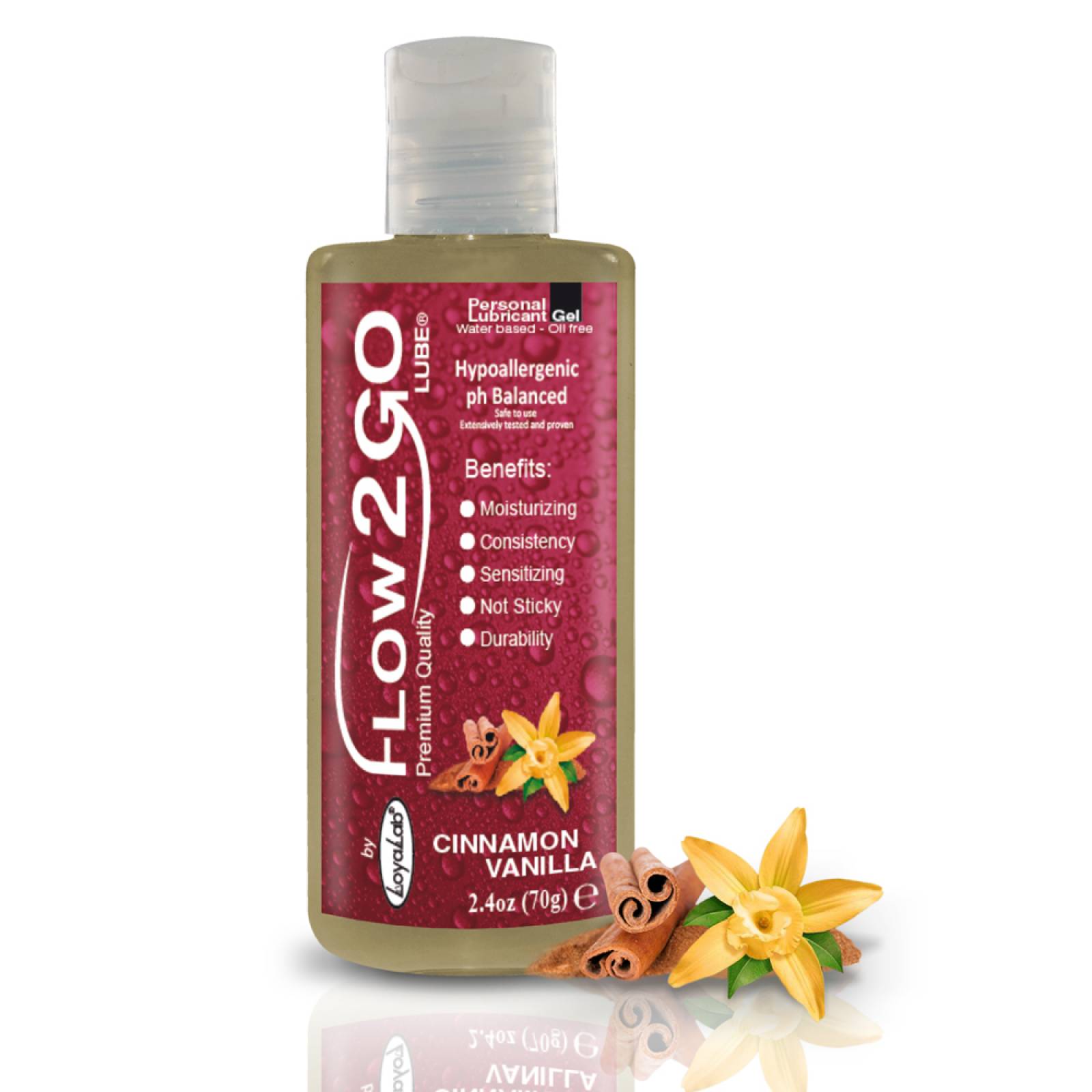 Gel Lubricante Intimo Premium Base Agua, Flow2GO Lube de Canela Vainilla 70 g, Mod: 591s