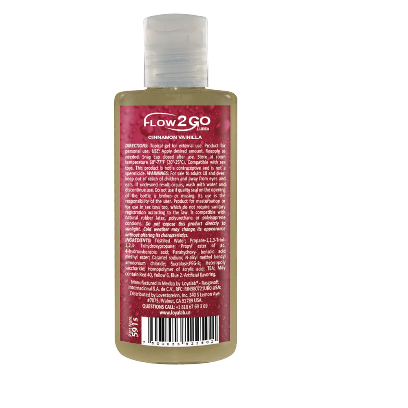 Gel Lubricante Intimo Premium Base Agua, Flow2GO Lube de Canela Vainilla 70 g, Mod: 591s