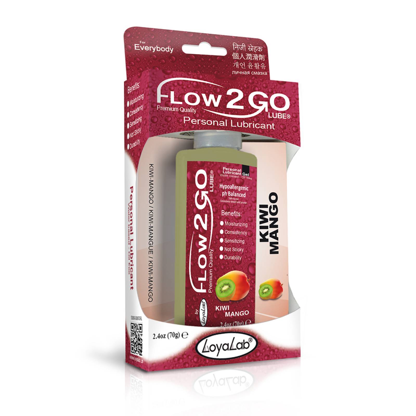 Gel Lubricante Intimo Premium Base Agua, Flow2GO Lube de Kiwi Mango 70 g, Mod: 594s