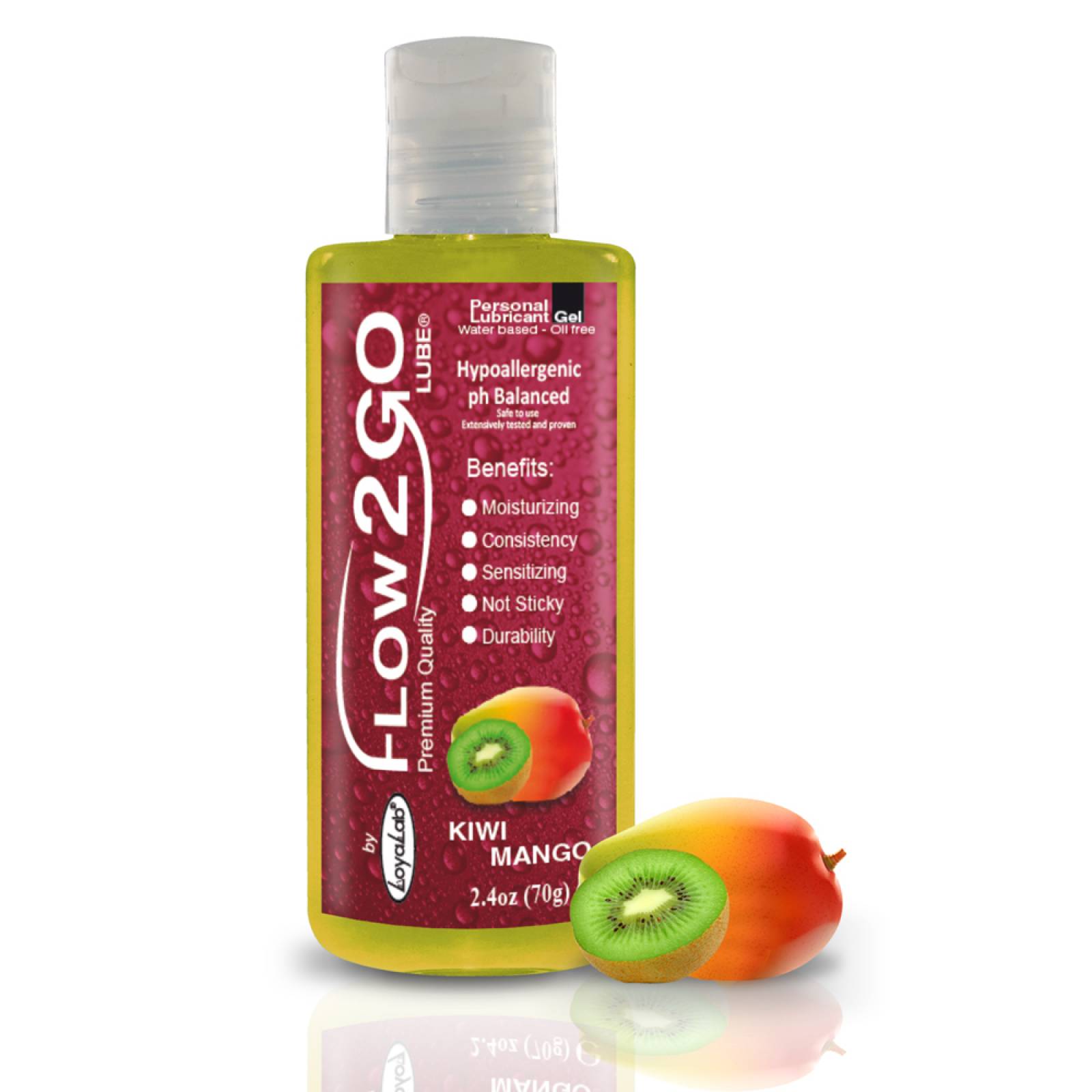 Gel Lubricante Intimo Premium Base Agua, Flow2GO Lube de Kiwi Mango 70 g, Mod: 594s