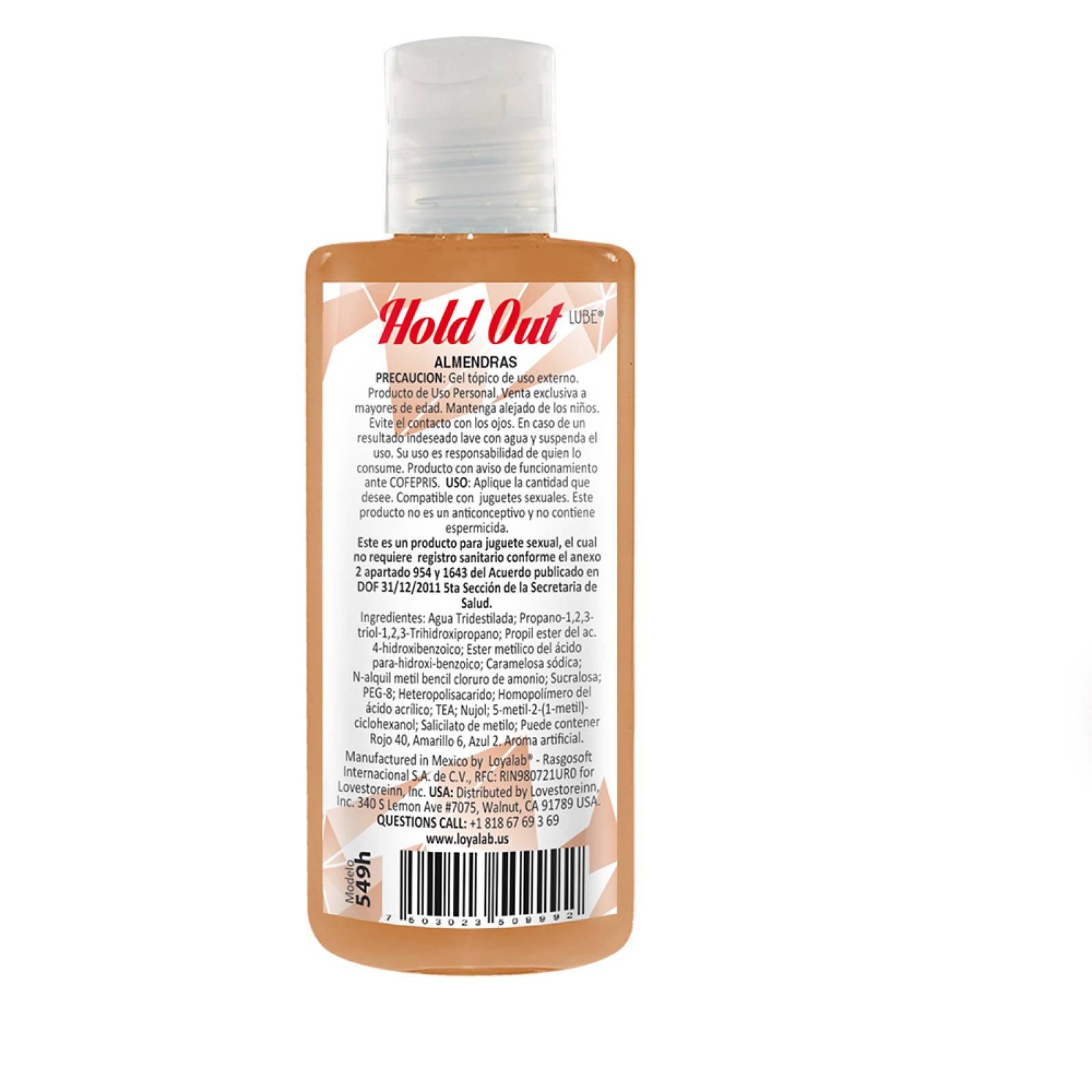 Gel Lubricante Prolongador Base Agua, HoldOut Lube de Almendras 70 g, Mod: 549h