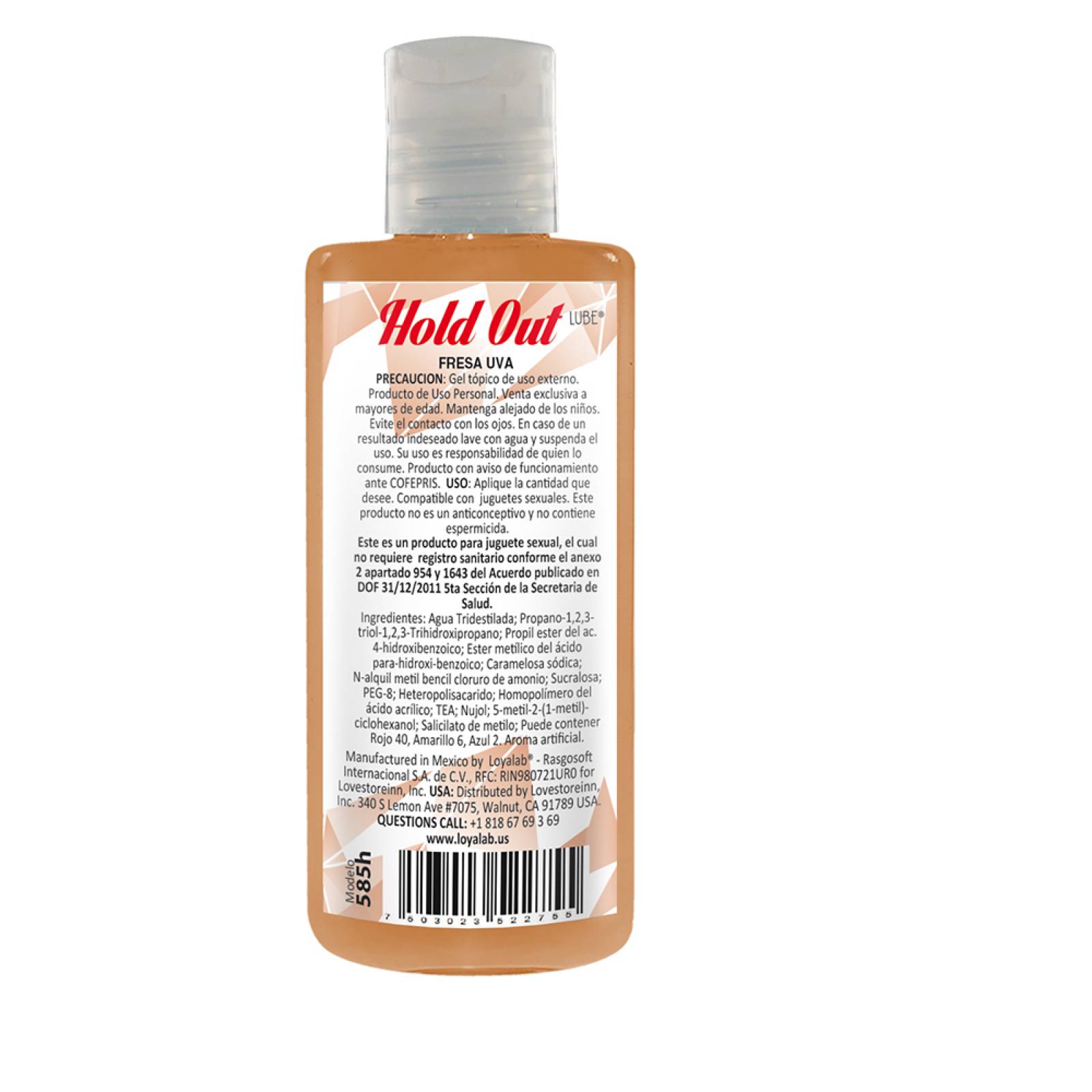 Gel Lubricante Prolongador Base Agua, HoldOut Lube de Fresa Uva 70 g, Mod: 585h