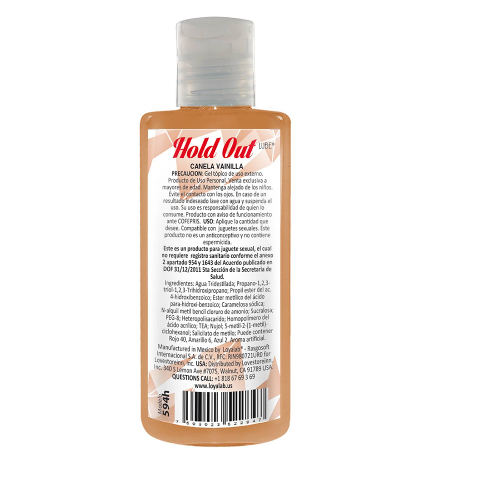 Gel Lubricante Prolongador Base Agua, HoldOut Lube de Canela Vainilla 70 g, Mod: 591h