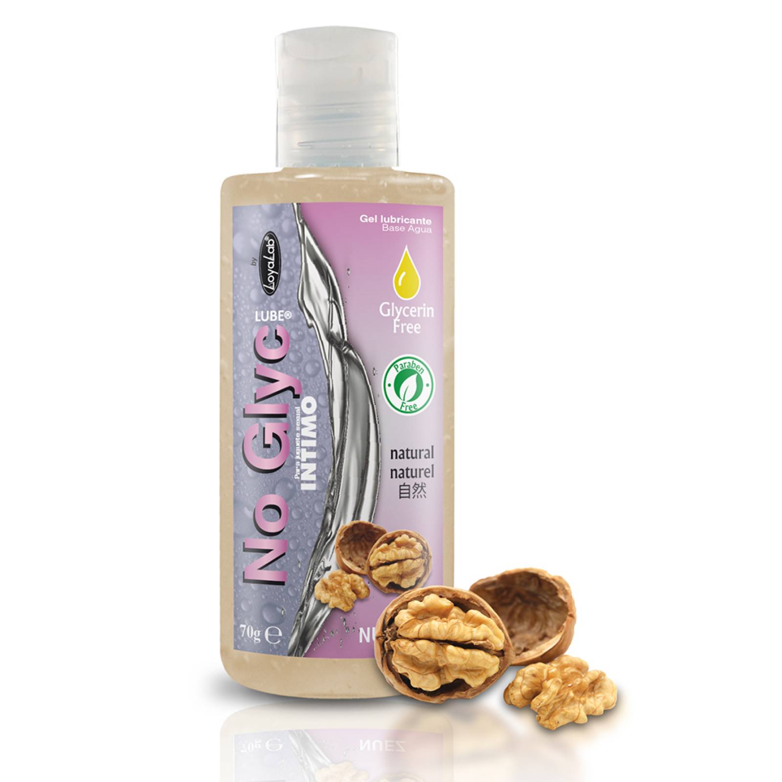 Gel Lubricante Intimo sin Gliserina Base Agua, NoGlyc Lube de Nuez 70 g,  Mod: 531g