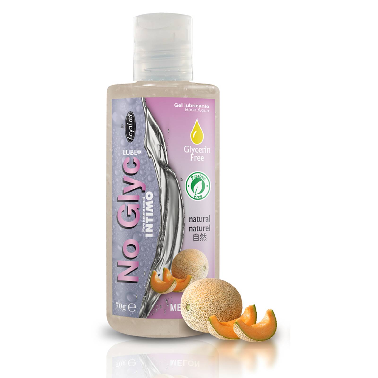 Gel Lubricante Intimo sin Gliserina Base Agua, NoGlyc Lube de Melón 70 g, Mod: 545g