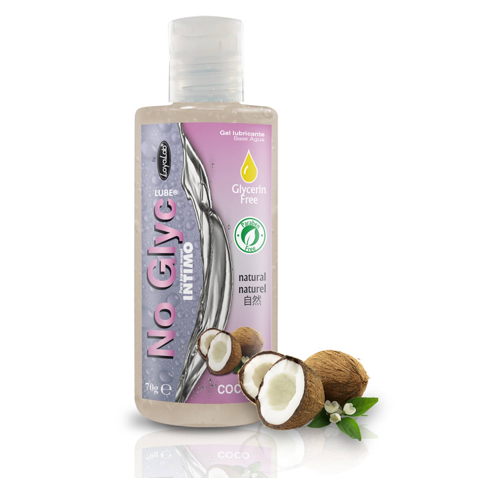 Gel Lubricante Intimo sin Gliserina Base Agua, NoGlyc Lube de Coco 70 g,  Mod: 558g