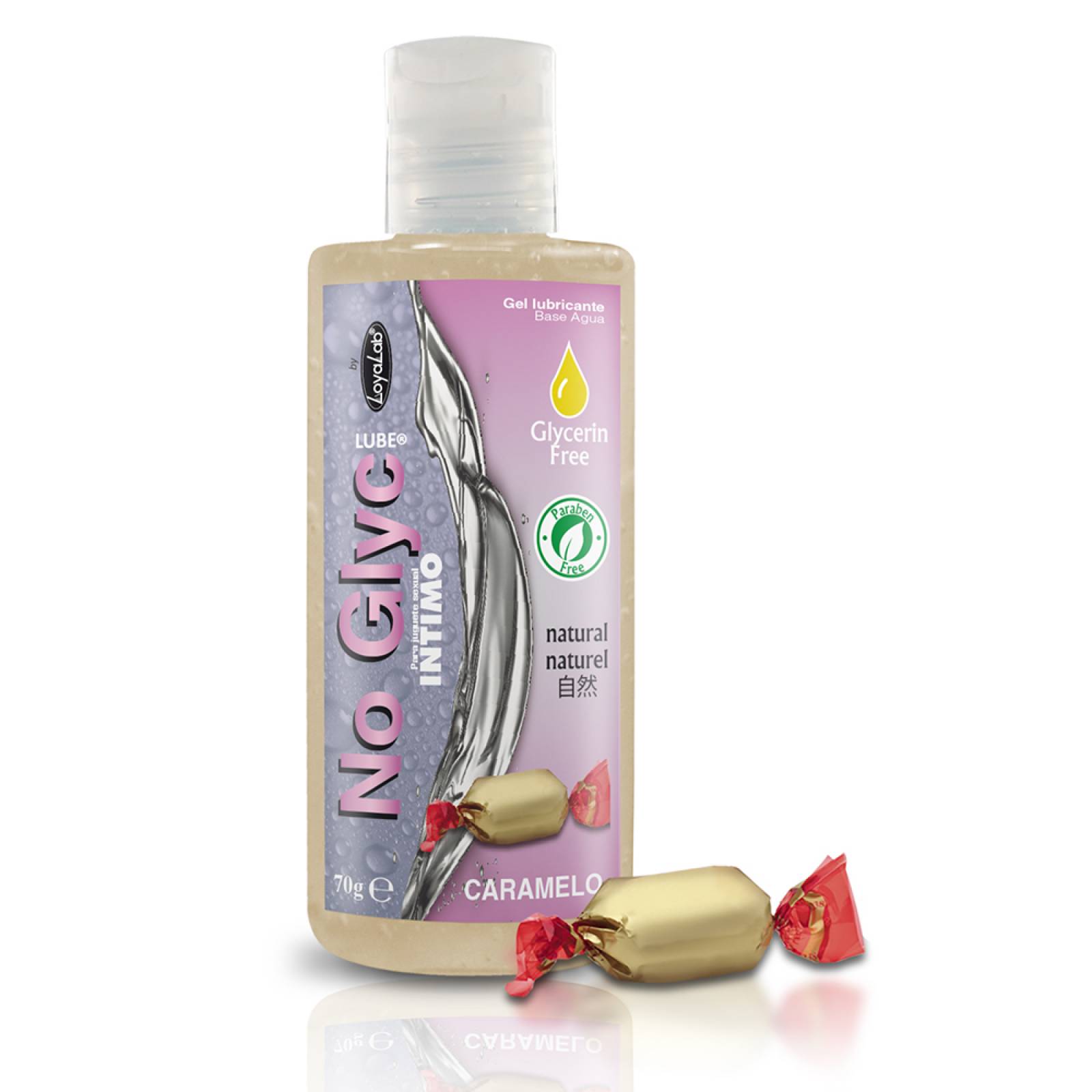 Gel Lubricante Intimo sin Gliserina Base Agua, NoGlyc Lube de Caramelo 70 g, Mod: 561g