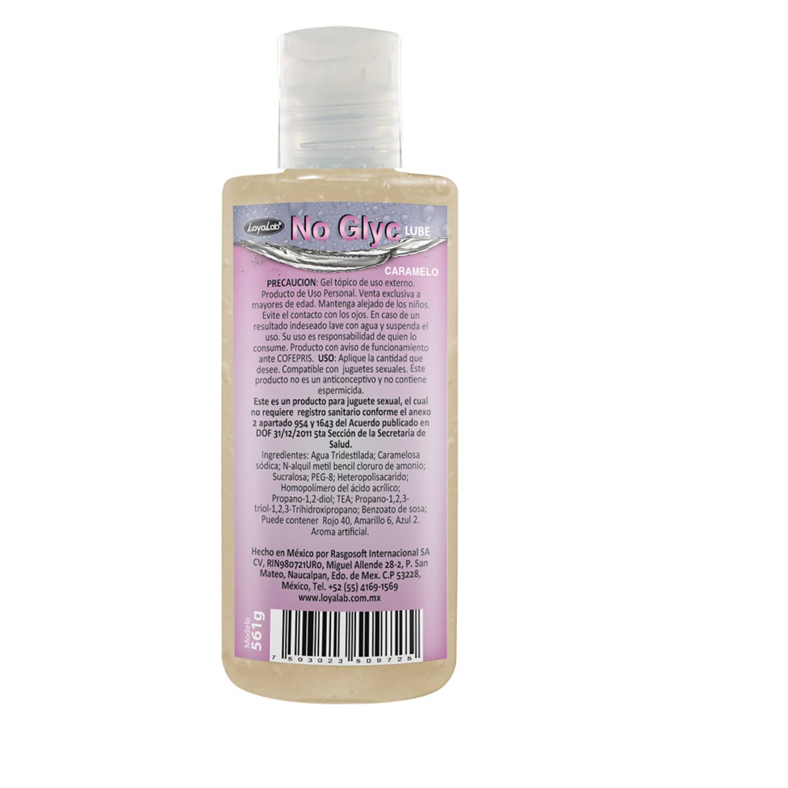 Gel Lubricante Intimo sin Gliserina Base Agua, NoGlyc Lube de Caramelo 70 g, Mod: 561g