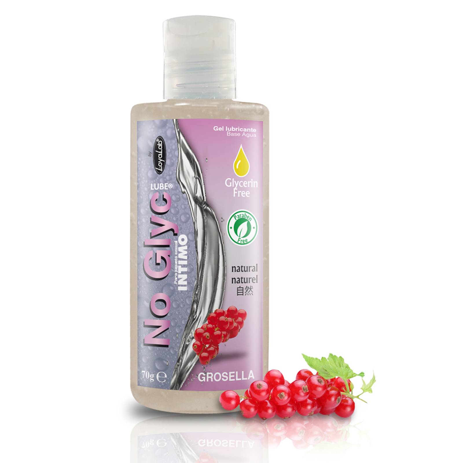 Gel Lubricante Intimo sin Gliserina Base Agua, NoGlyc Lube de Grosella 70  g, Mod: 563g