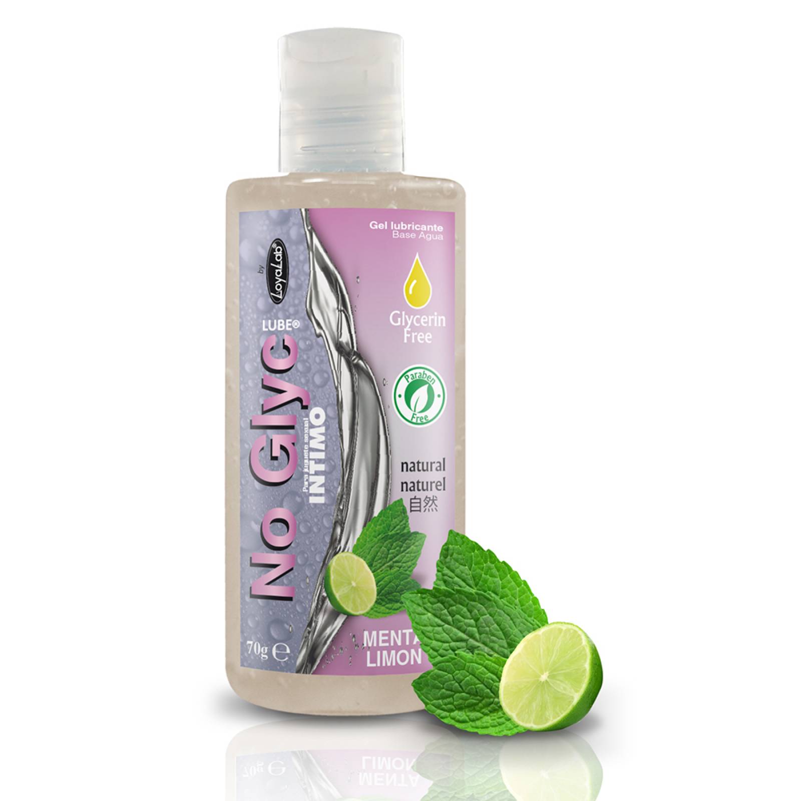 Gel Lubricante Intimo sin Gliserina Base Agua, NoGlyc Lube de Menta Limón 70 g, Mod: 578g