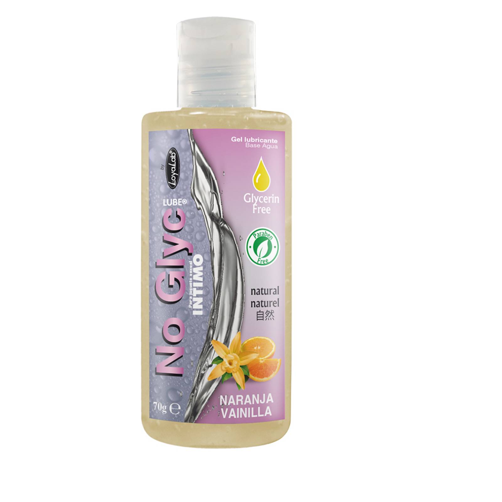 Gel Lubricante Intimo sin Gliserina Base Agua, NoGlyc Lube de Naranja Vainilla 70 g, Mod: 581g