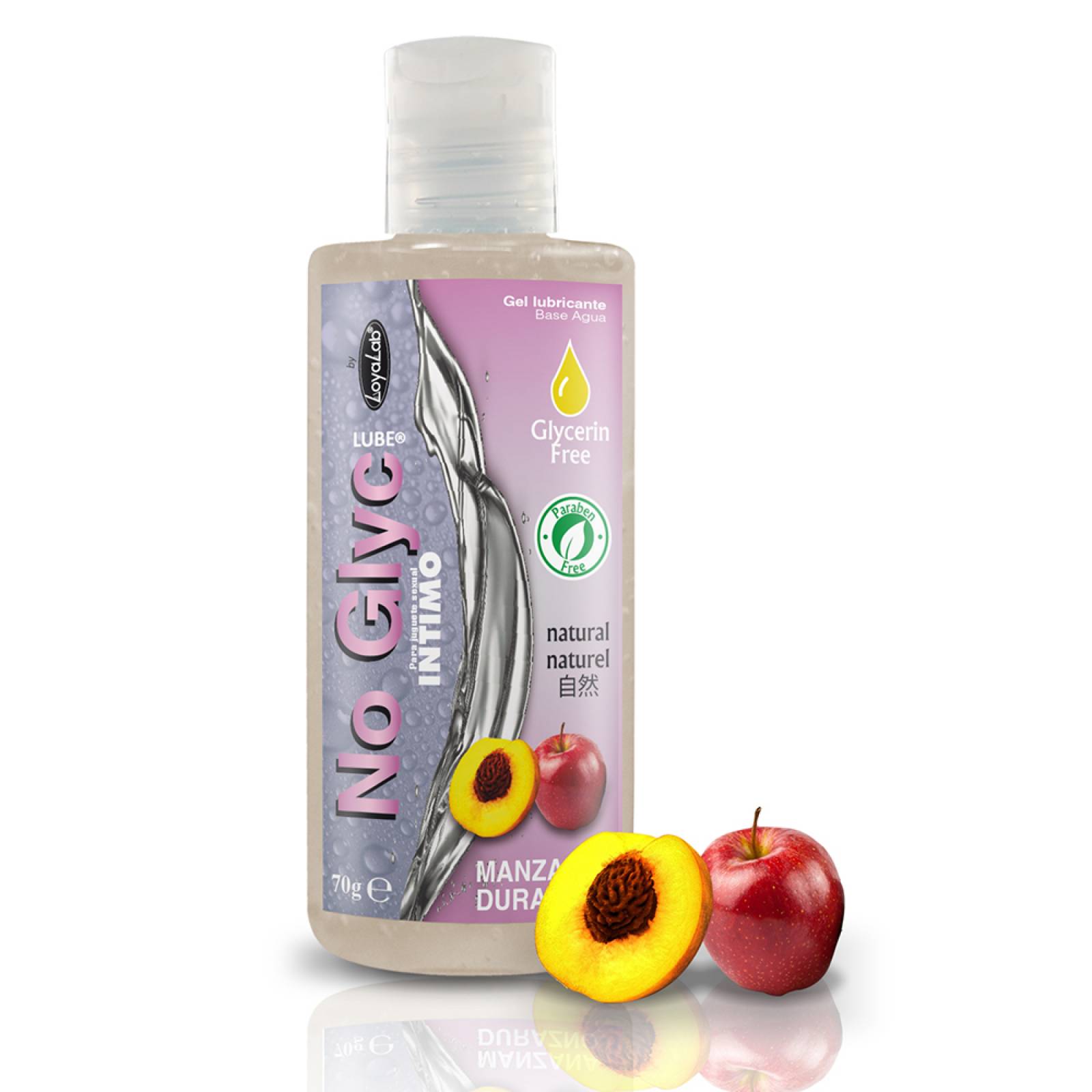 Gel Lubricante Intimo sin Gliserina Base Agua, NoGlyc Lube de Manzana Durazno 70 g, Mod: 586g