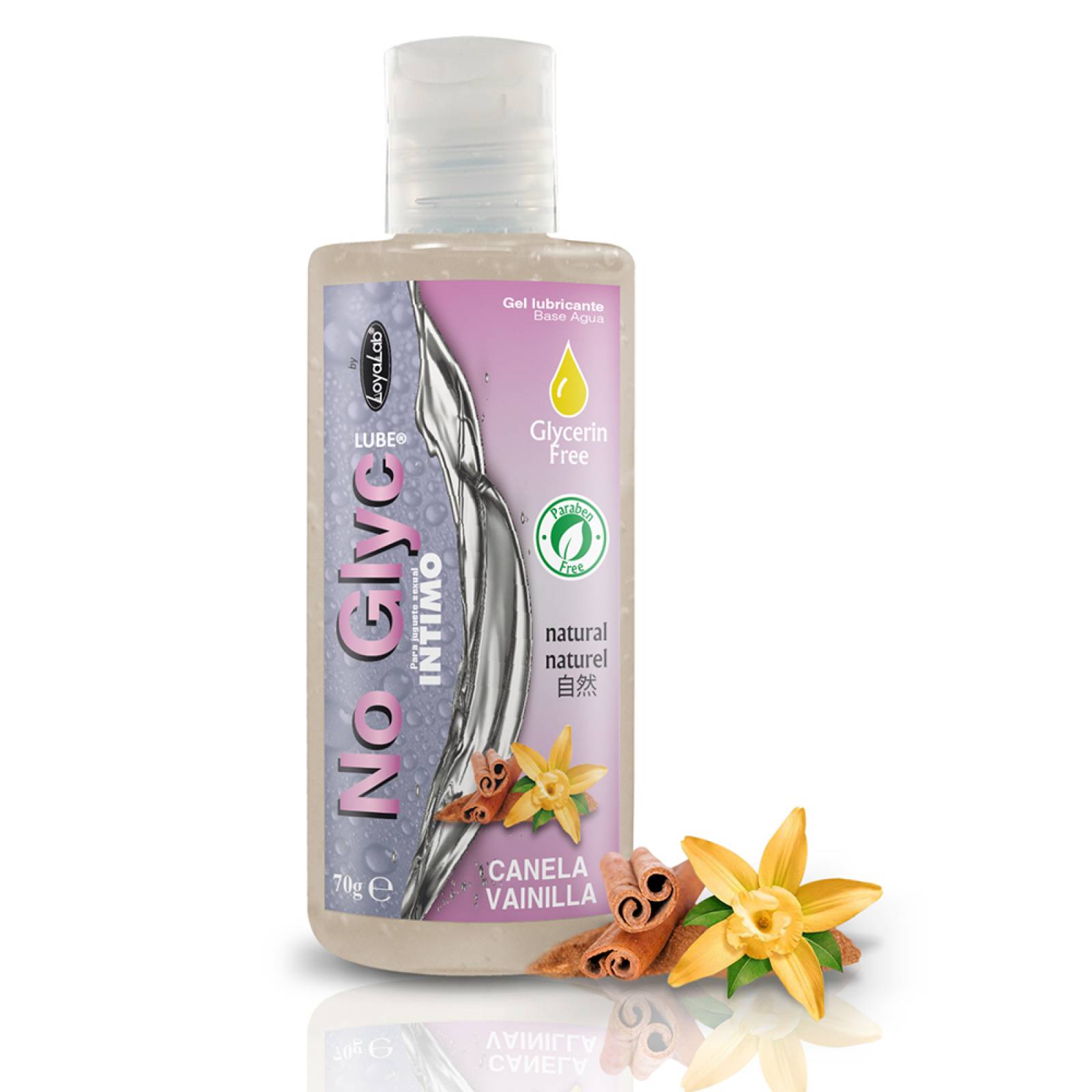 Gel Lubricante Intimo sin Gliserina Base Agua, NoGlyc Lube de Canela Vainilla 70 g, Mod: 591g