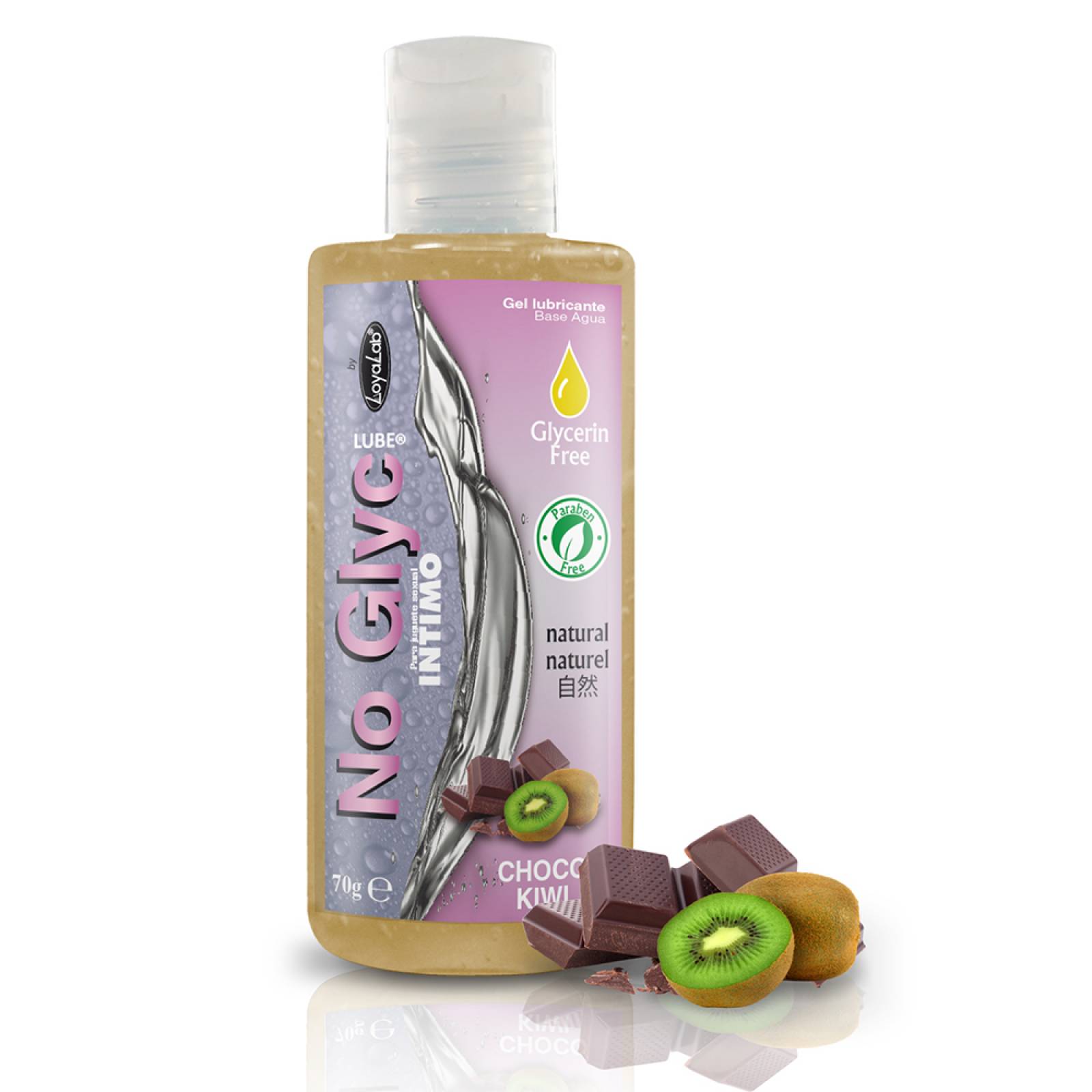 Gel Lubricante Intimo sin Gliserina Base Agua, NoGlyc Lube de Choco Kiwi 70 g, Mod: 595g