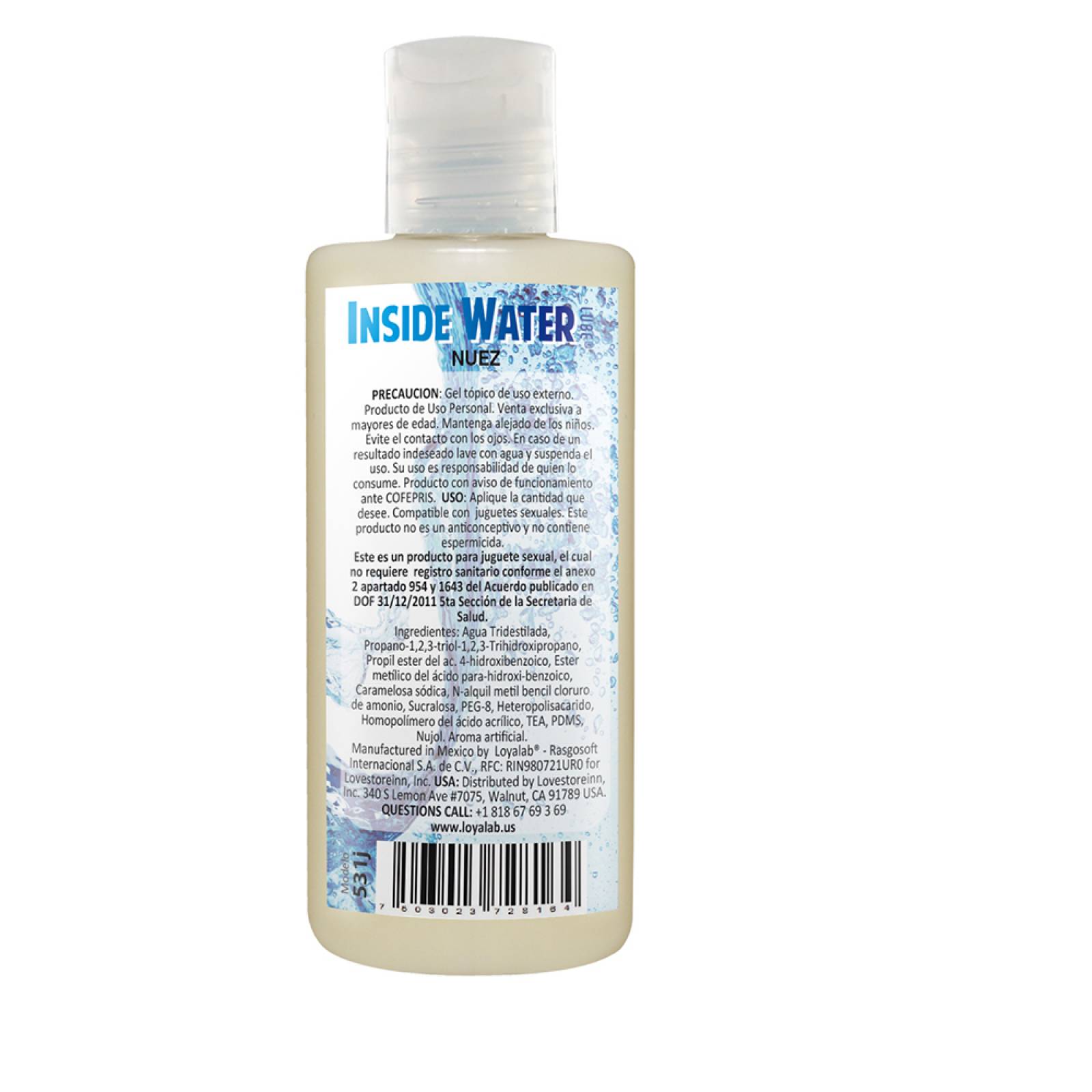 Gel Lubricante Intimo Híbrido, Inside Water Lube de Nuez - 70 g, Mod: 531j