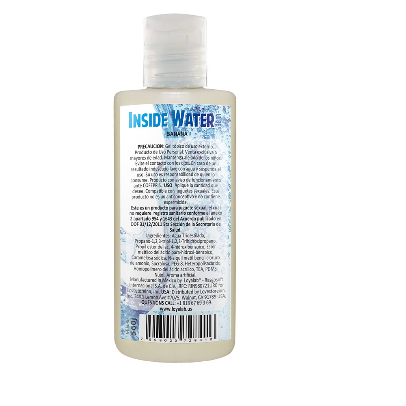Gel Lubricante Intimo Híbrido, Inside Water Lube de Plátano - 70 g, Mod: 560j