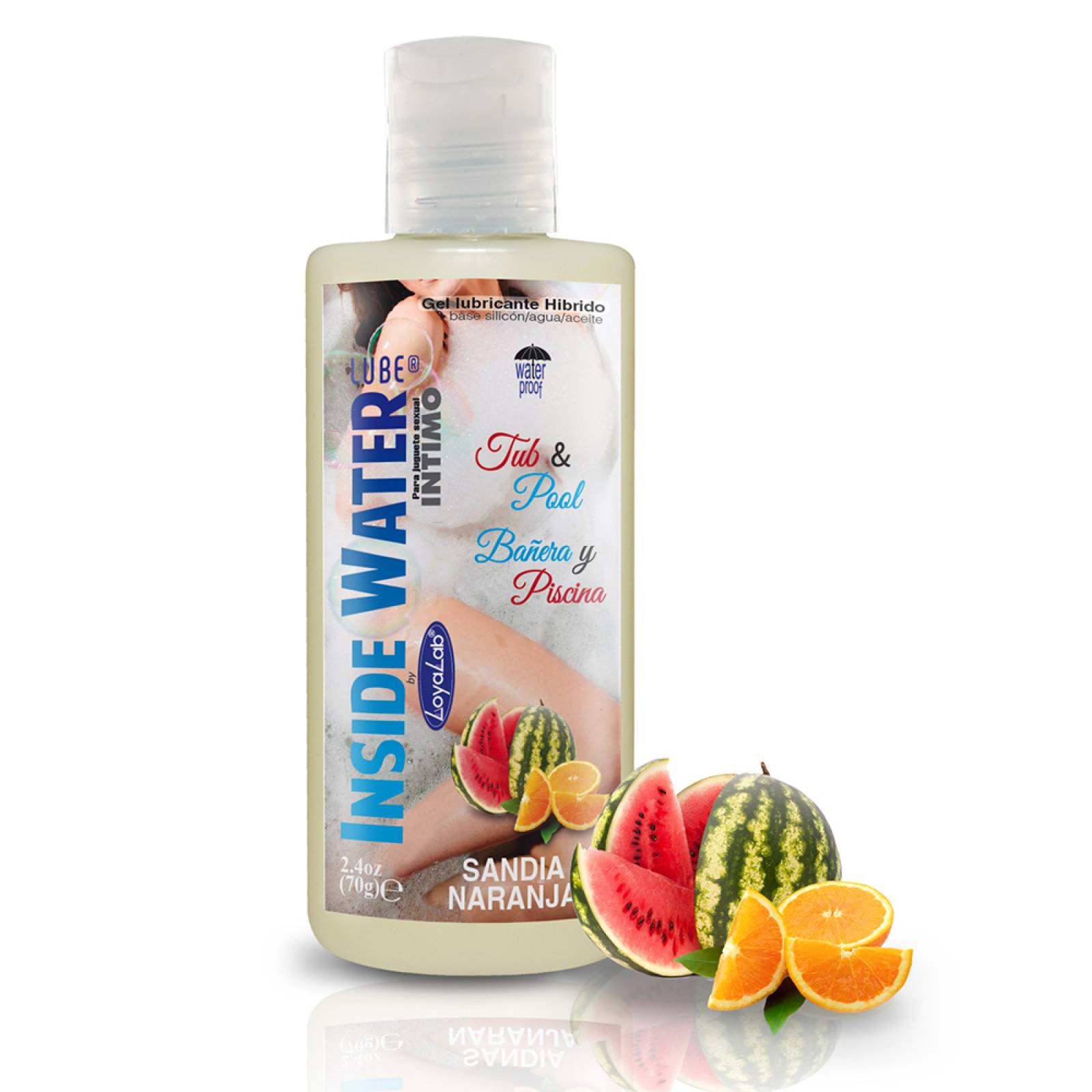 Gel Lubricante Intimo Híbrido, Inside Water Lube de Sandía Naranja - 70 g, Mod: 577j