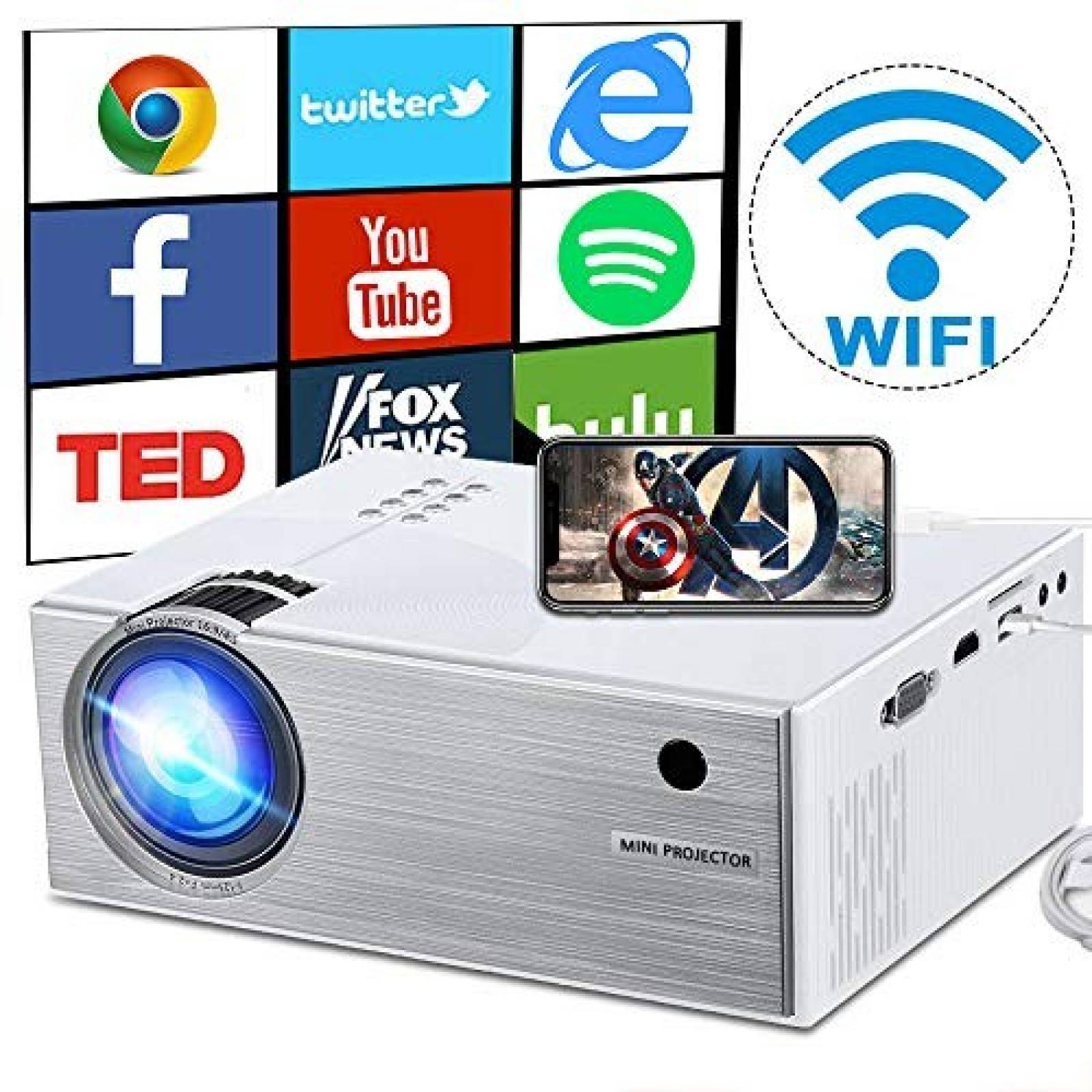 Proyector inalámbrico DIWUER 2019 HDMI VGA SD AV USB -blanco