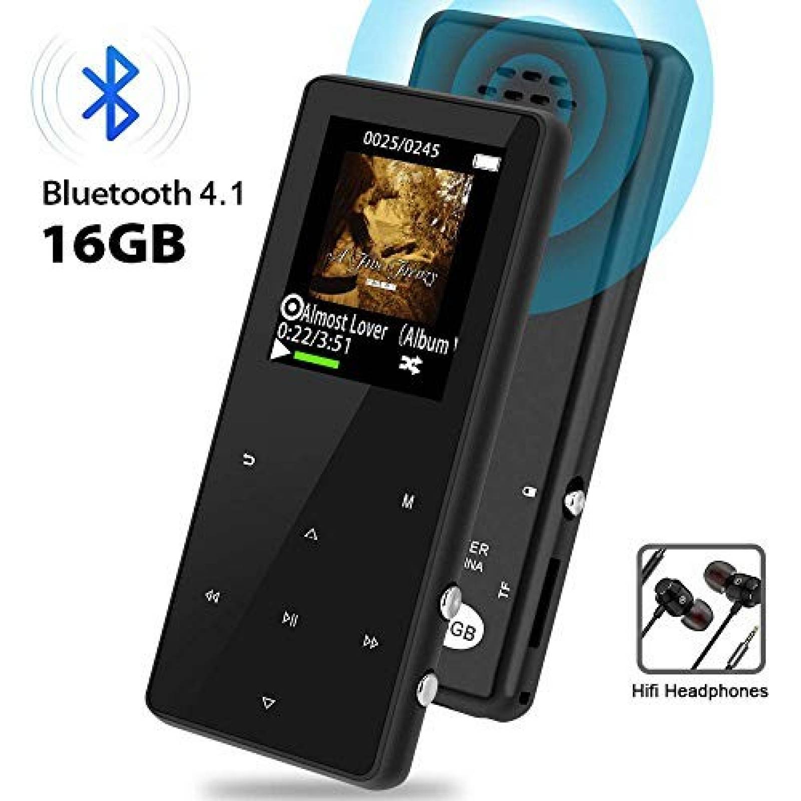 Reproductor MP3 JECIT Bluetooth 16GB Radio FM expandible