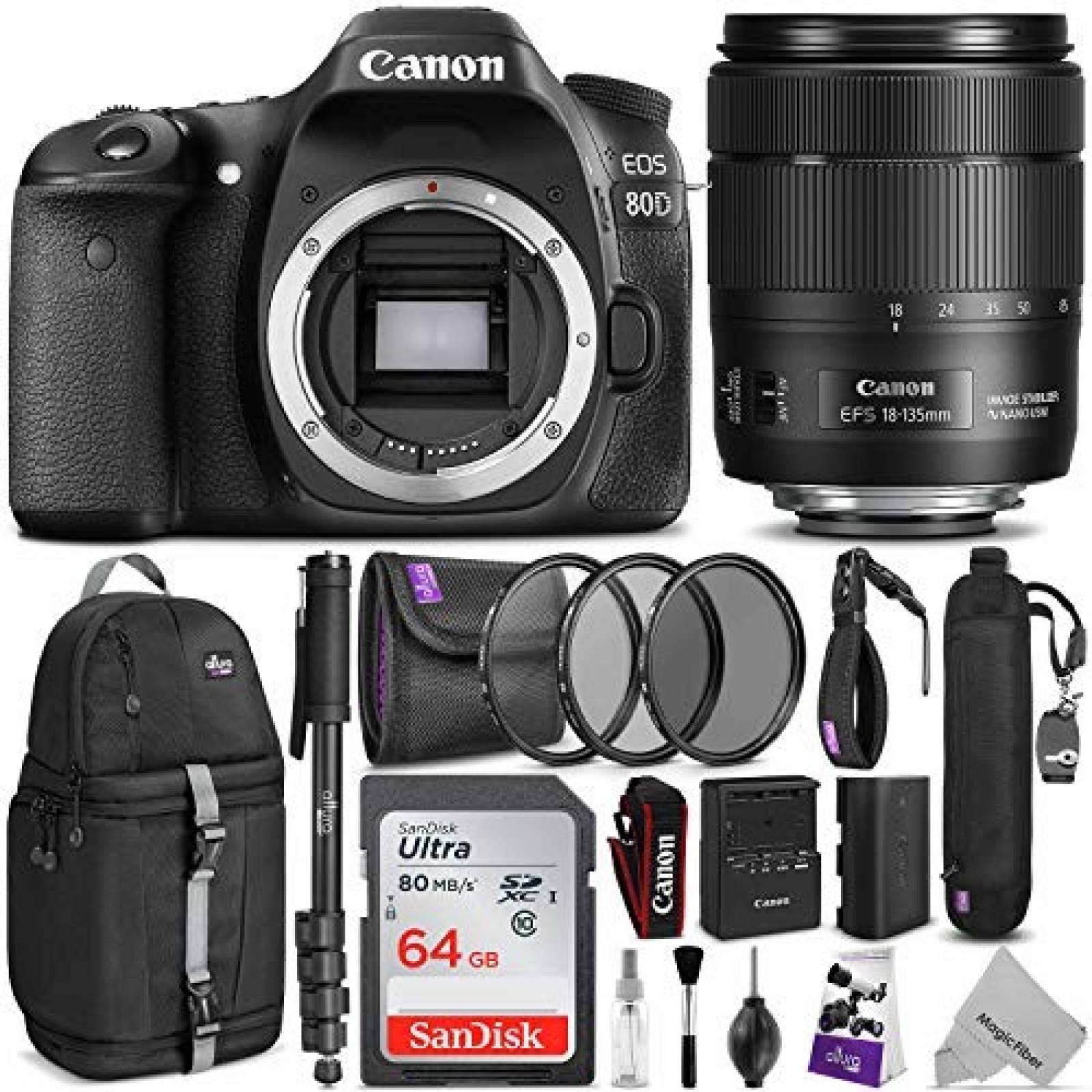 Cámara DSLR Canon EOS 80D cámara digital 18-135mm Kit