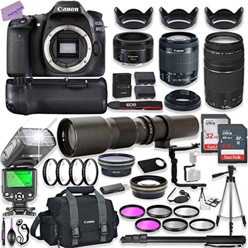 Cámara DSLR Canon EOS 80D más accesorios y mochila -negro
