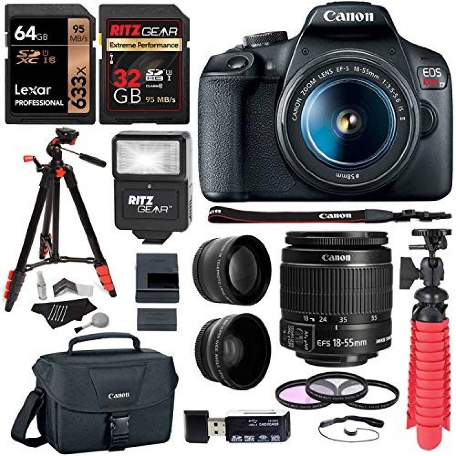 Cámara DSLR Canon EOS Rebel T7 más kit con accesorios -negro